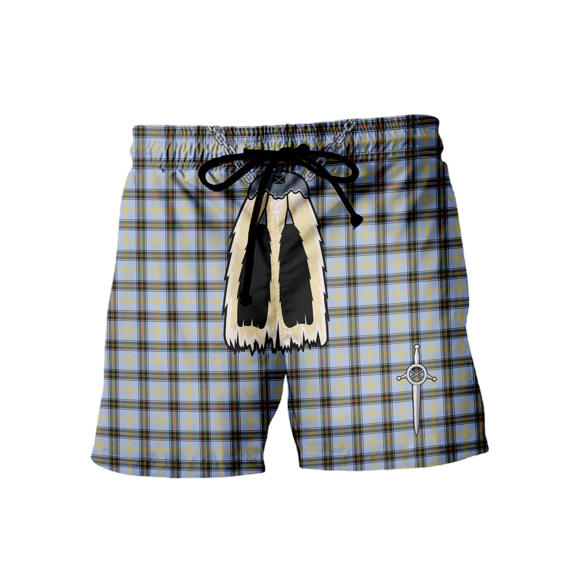 ScotsTee Shop Scottish Bell of the Borders SC Men's Highland Kilt Sporran Tartan Shorts
