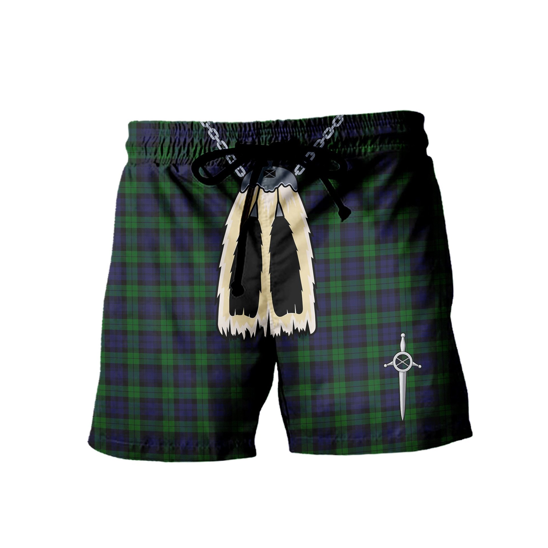 ScotsTee Shop Scottish Black Watch Men's Highland Kilt Sporran Tartan Shorts