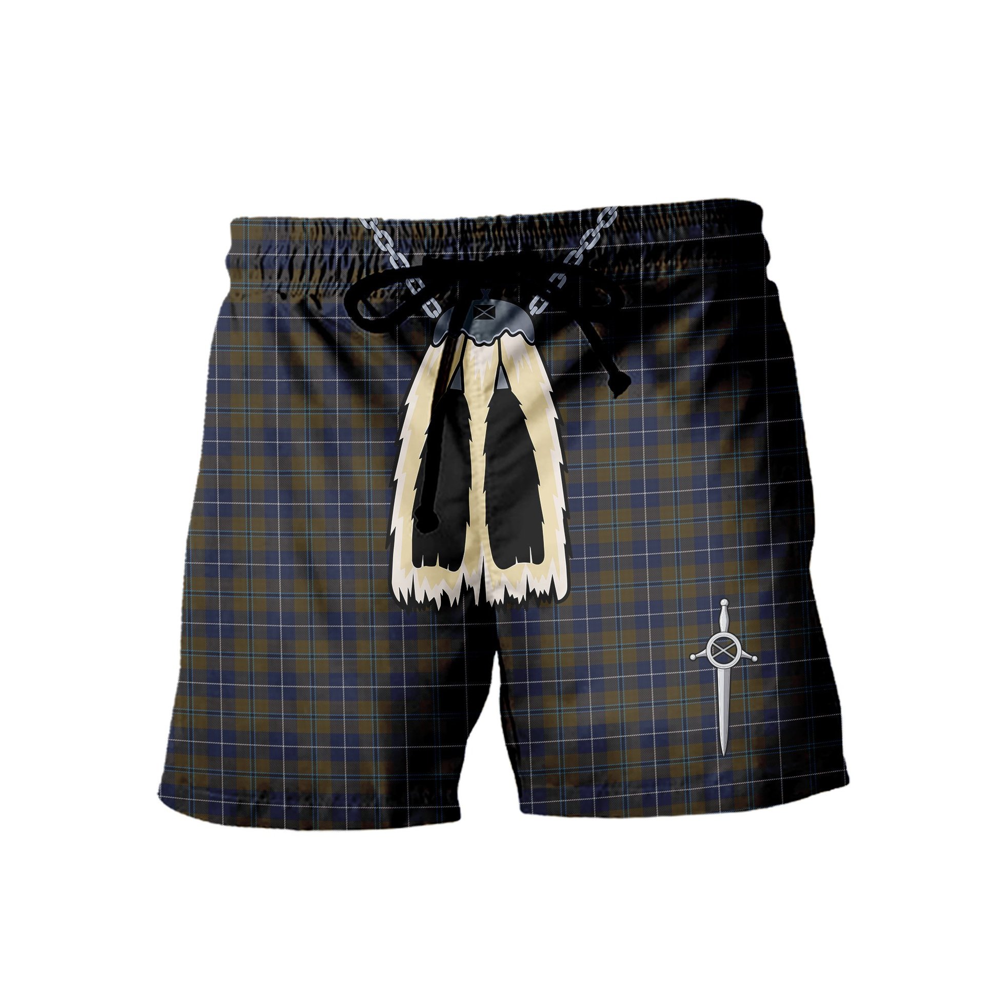 ScotsTee Shop Scottish Douglas Brown Men's Highland Kilt Sporran Tartan Shorts