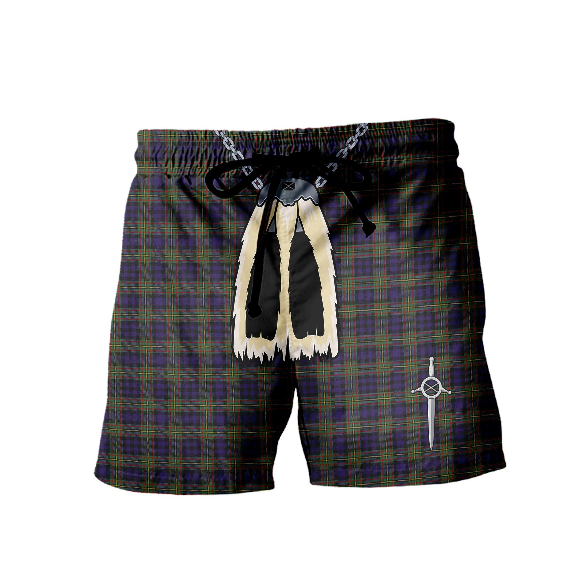 ScotsTee Shop Scottish Clelland SC Men's Highland Kilt Sporran Tartan Shorts