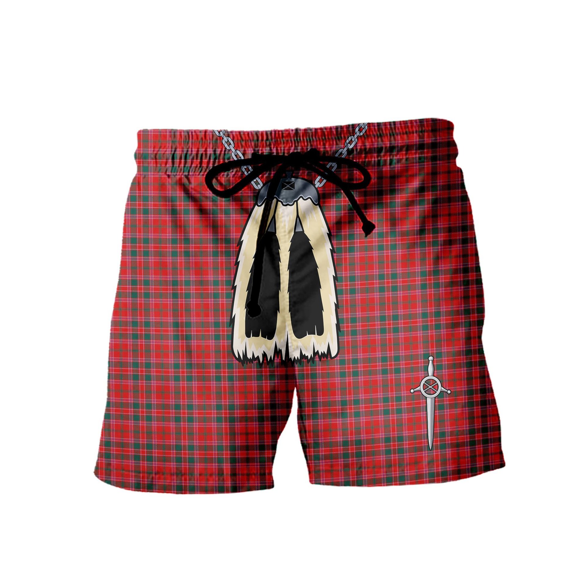 ScotsTee Shop Scottish Dalzell Modern Men's Highland Kilt Sporran Tartan Shorts