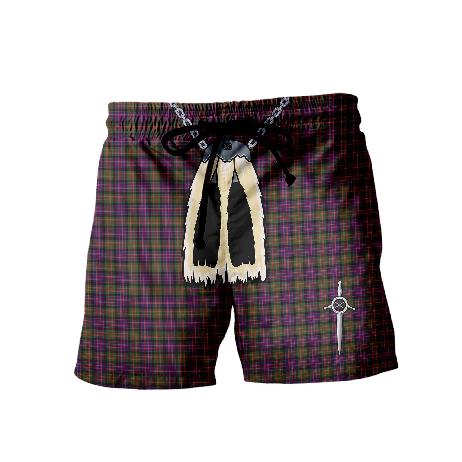ScotsTee Shop Scottish Donald Modern Men's Highland Kilt Sporran Tartan Shorts