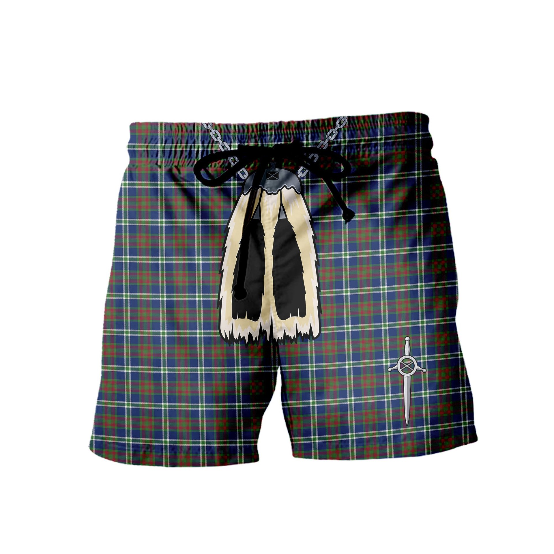 ScotsTee Shop Scottish Cathcart Modern Men's Highland Kilt Sporran Tartan Shorts