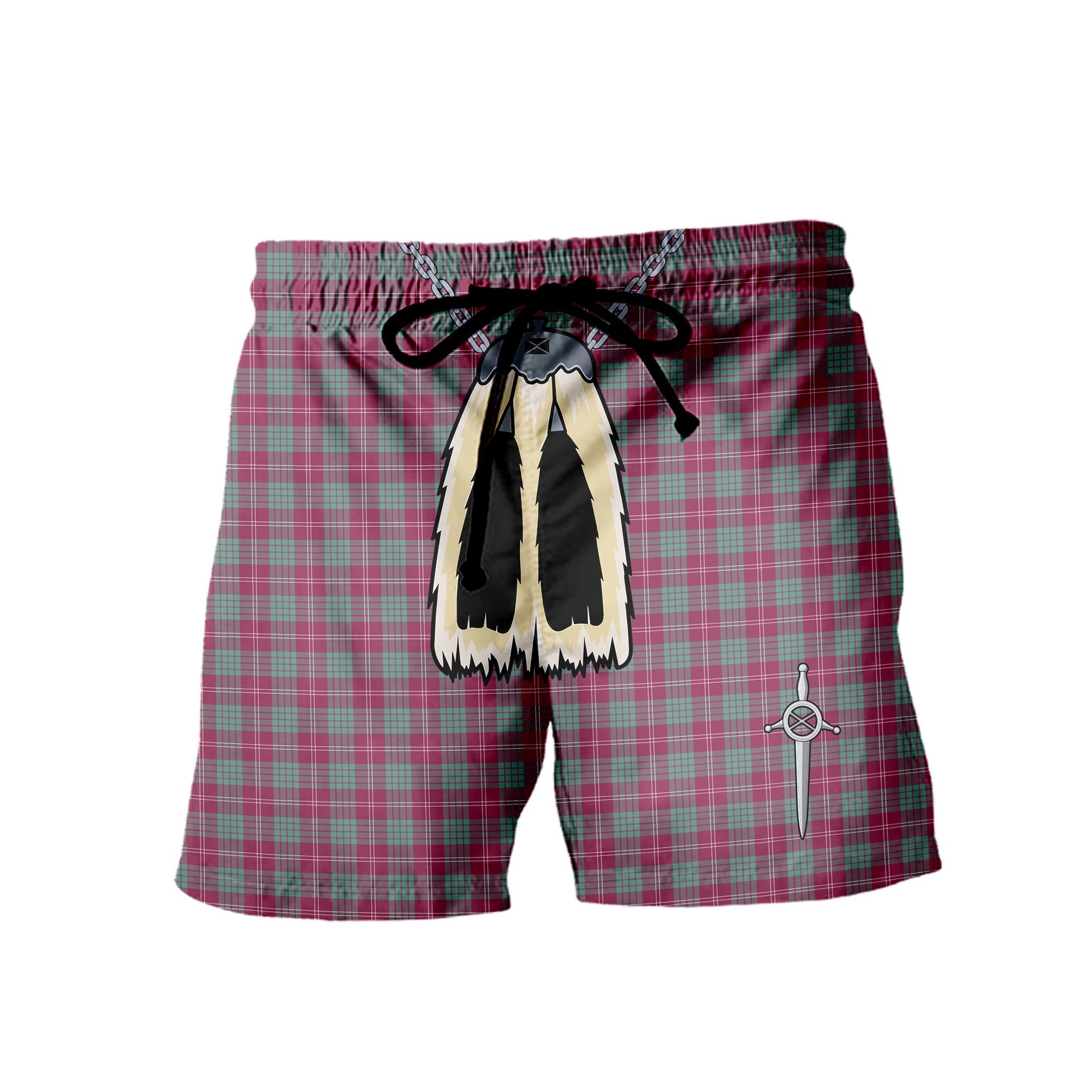 ScotsTee Shop Scottish Crawford Ancient Men's Highland Kilt Sporran Tartan Shorts