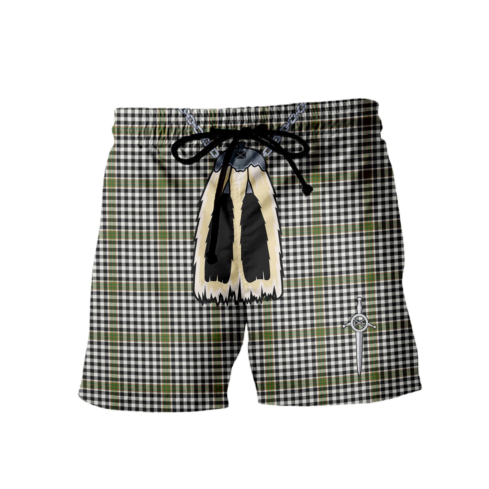 ScotsTee Shop Scottish Burns Check Ancient Men's Highland Kilt Sporran Tartan Shorts