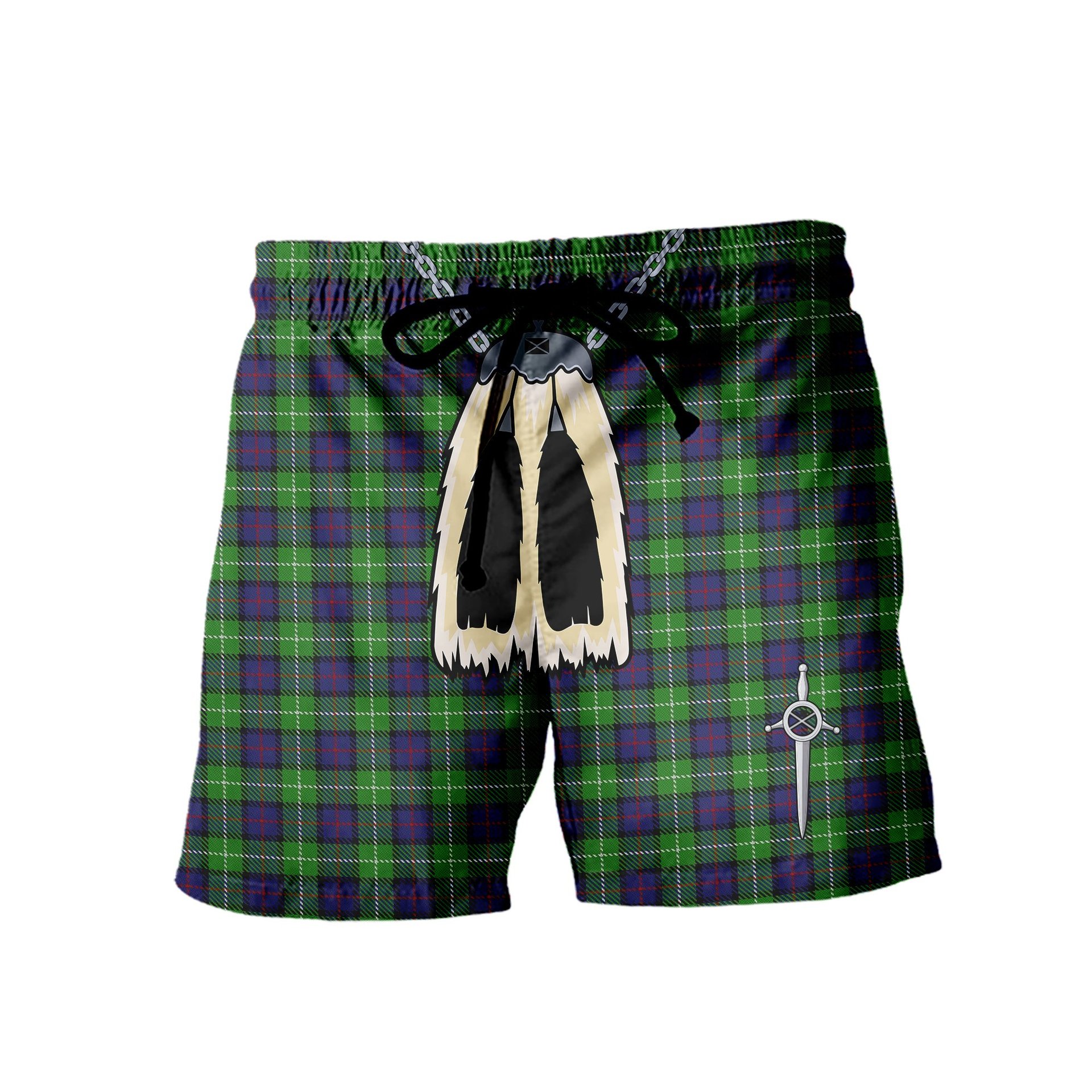 ScotsTee Shop Scottish Davidson of Tulloch Men's Highland Kilt Sporran Tartan Shorts