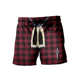 ScotsTee Shop Scottish Cameron Black and Red Modern Men's Highland Kilt Sporran Tartan Shorts