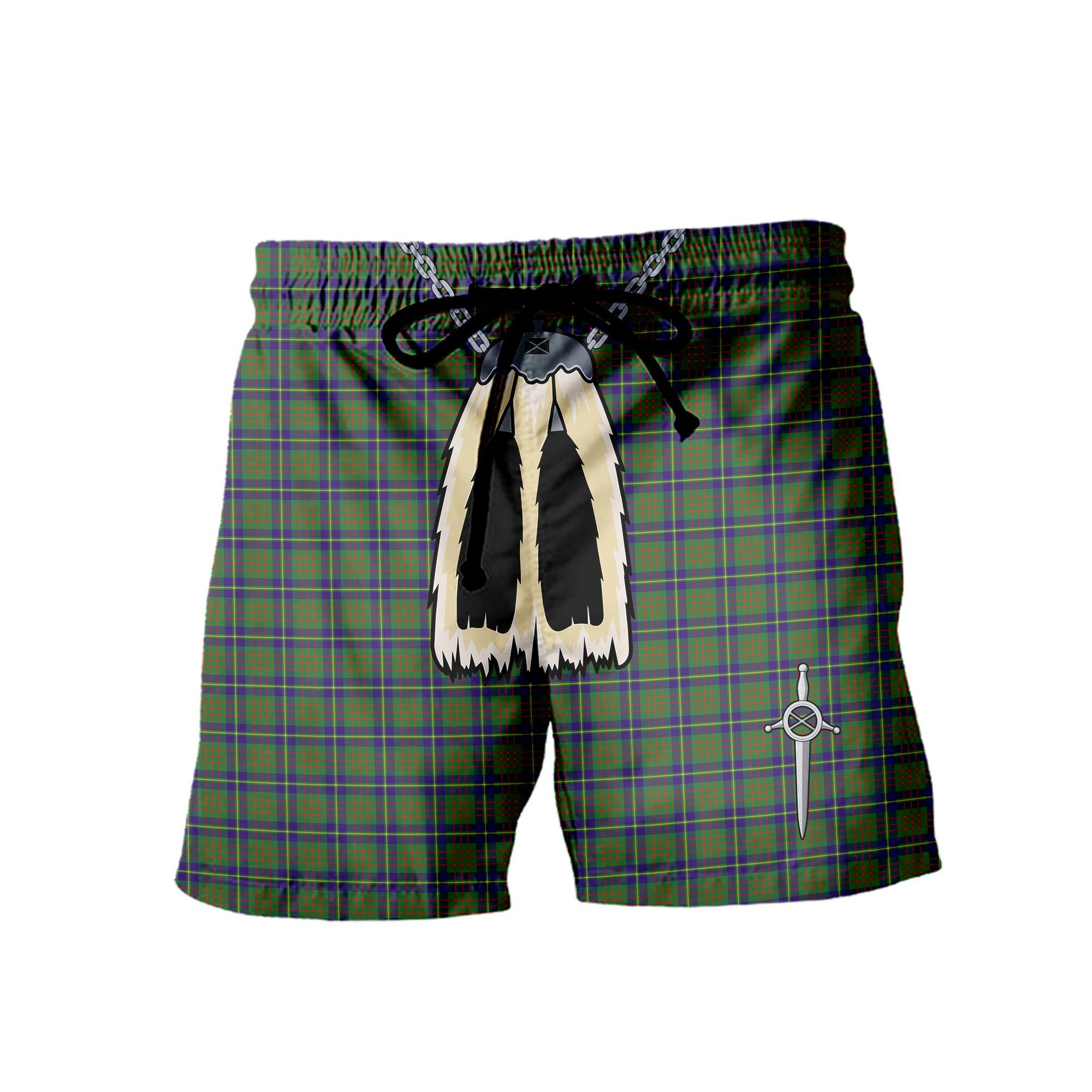 ScotsTee Shop Scottish Cameron of Lochiel Hunting Men's Highland Kilt Sporran Tartan Shorts
