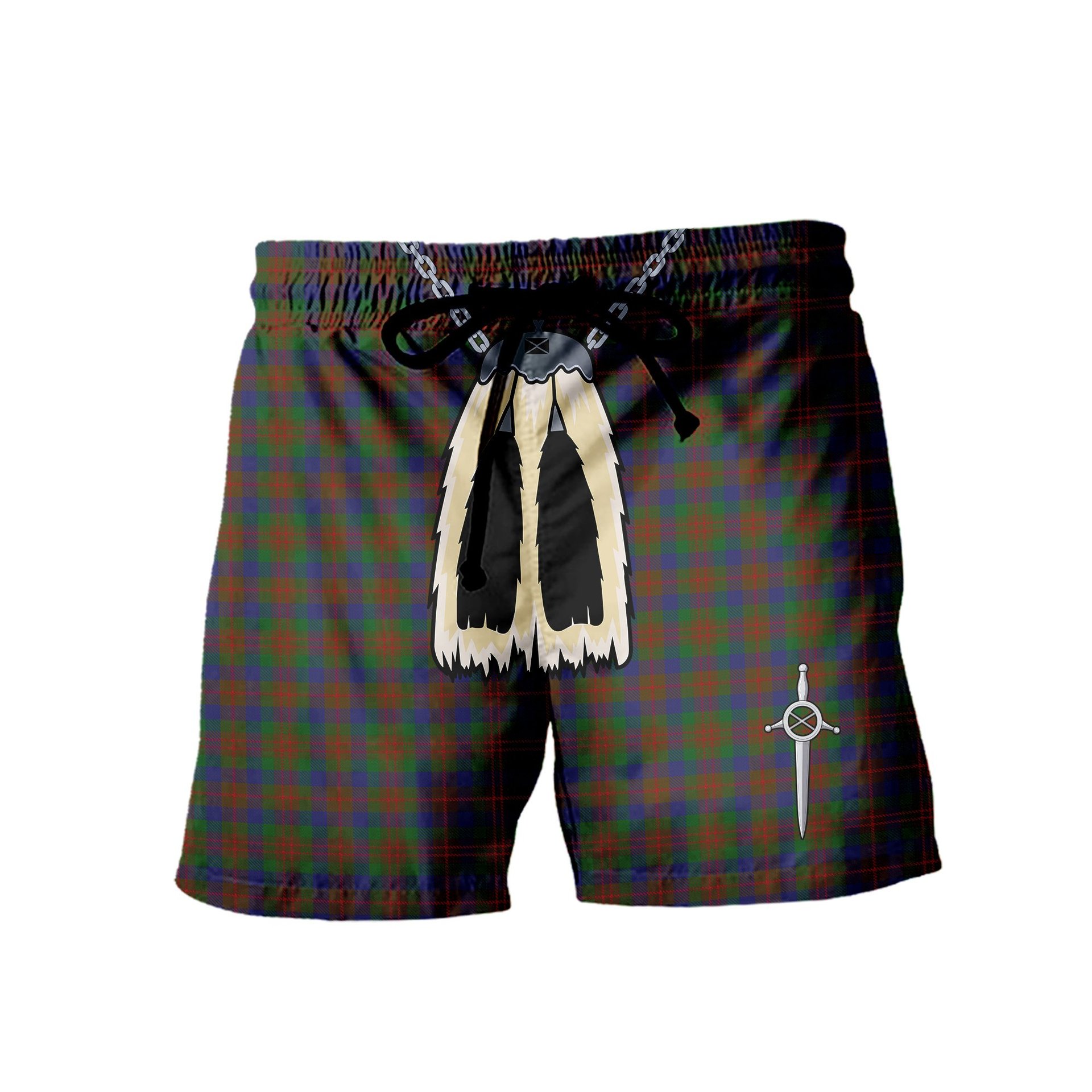 ScotsTee Shop Scottish Dogwood Men's Highland Kilt Sporran Tartan Shorts