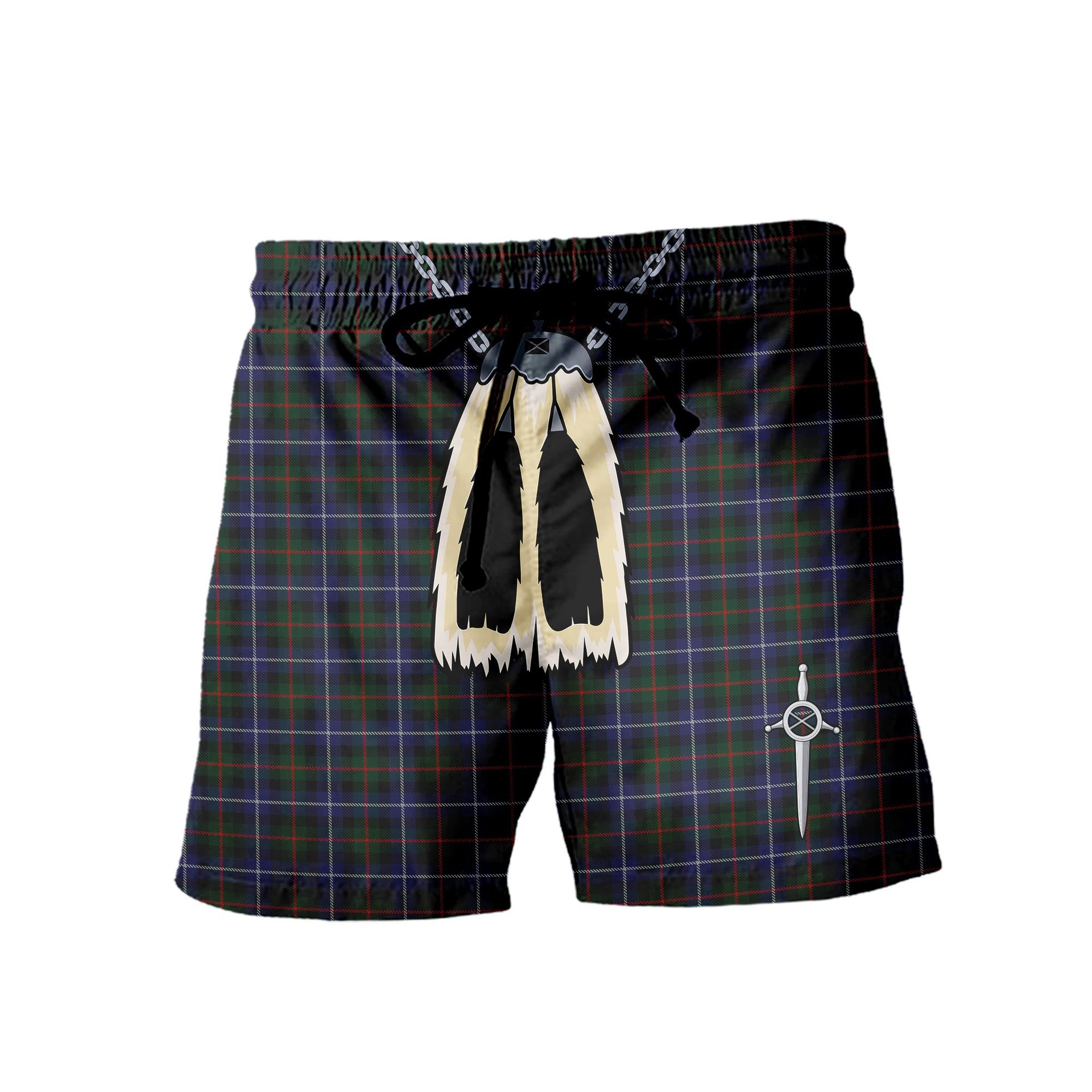 ScotsTee Shop Scottish Dalmeny 1 Men's Highland Kilt Sporran Tartan Shorts