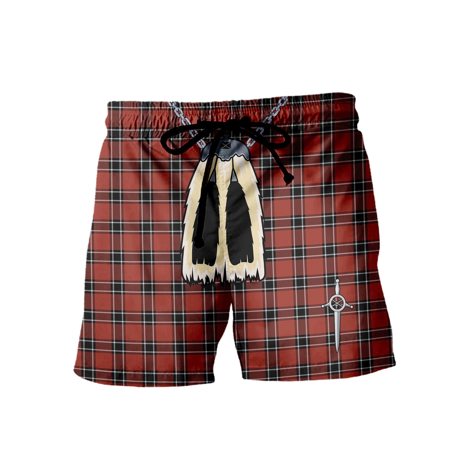 ScotsTee Shop Scottish Dunbar District Modern Men's Highland Kilt Sporran Tartan Shorts