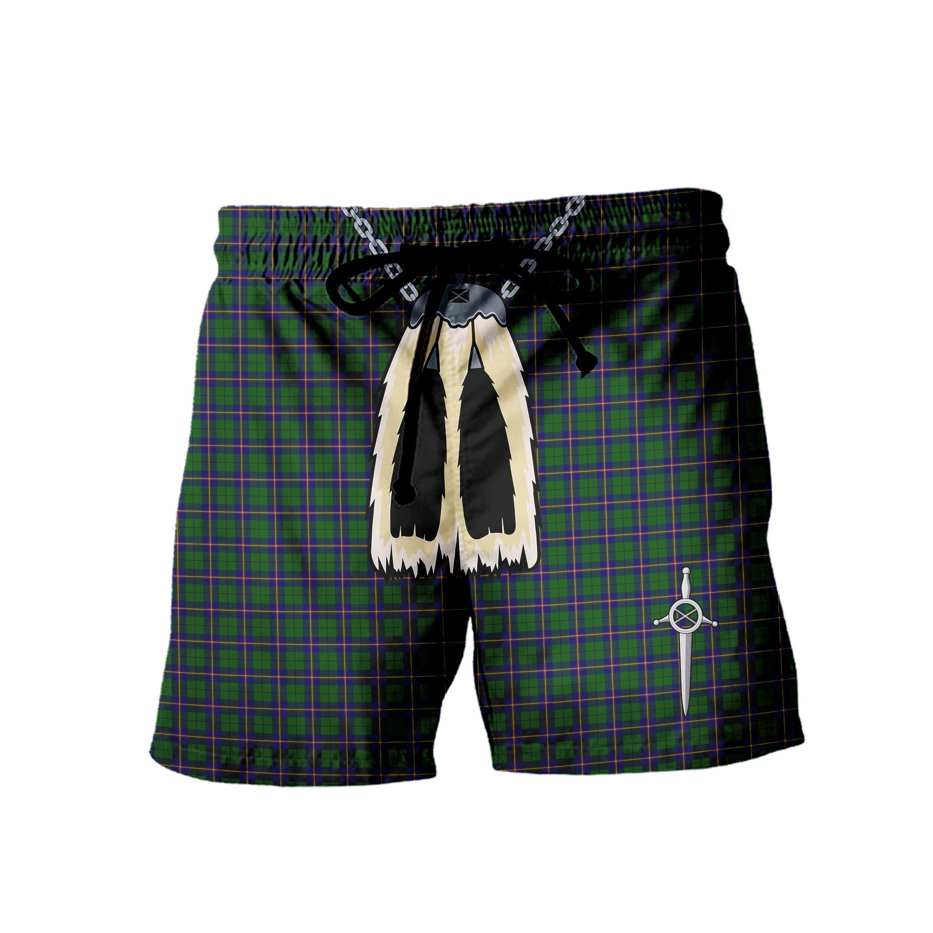 ScotsTee Shop Scottish Carmichael Modern Men's Highland Kilt Sporran Tartan Shorts