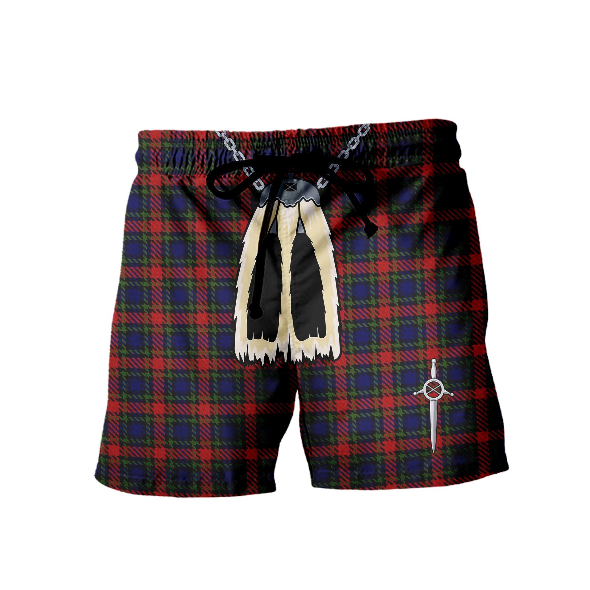 ScotsTee Shop Scottish Clarke Red Men's Highland Kilt Sporran Tartan Shorts