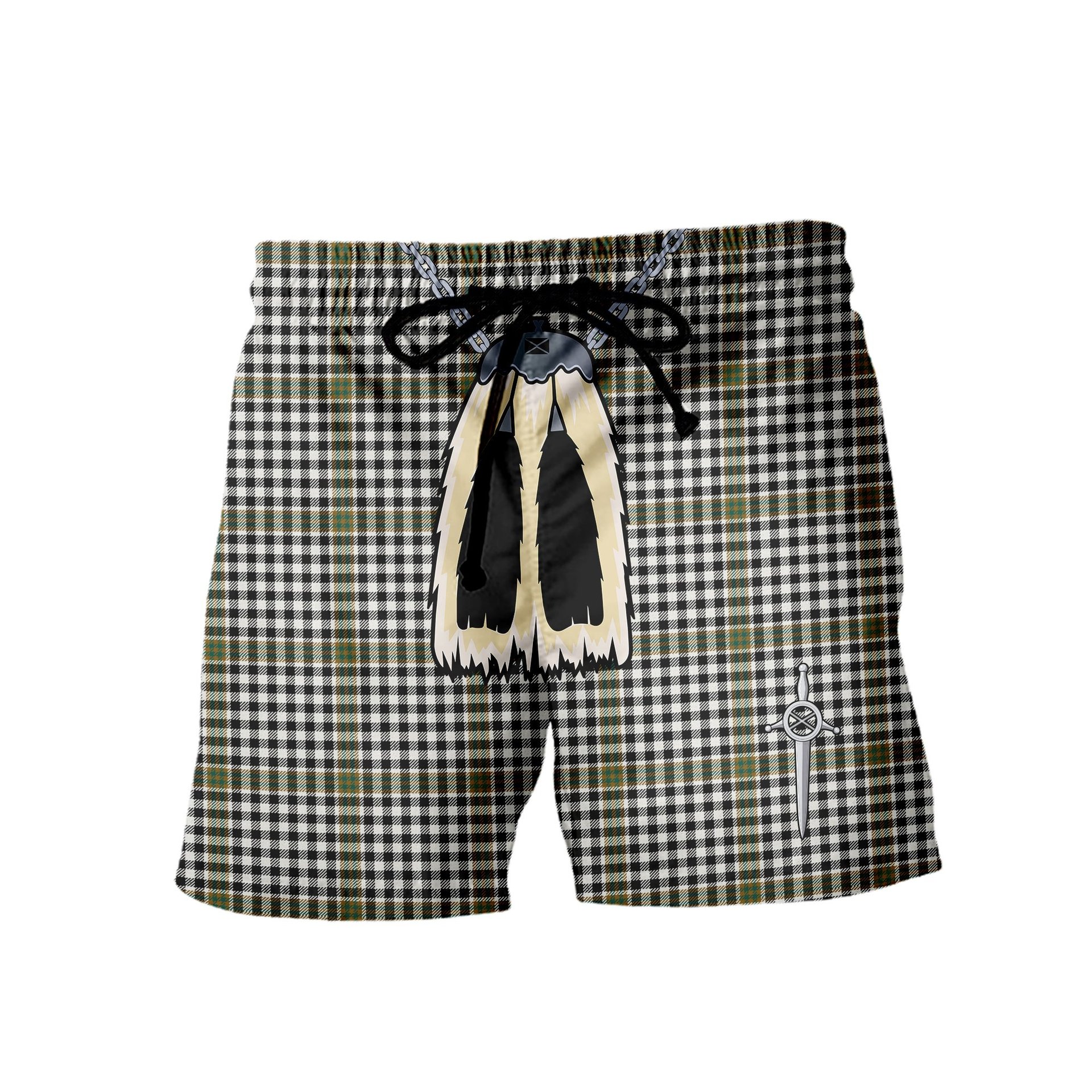 ScotsTee Shop Scottish Burns Check Modern Men's Highland Kilt Sporran Tartan Shorts