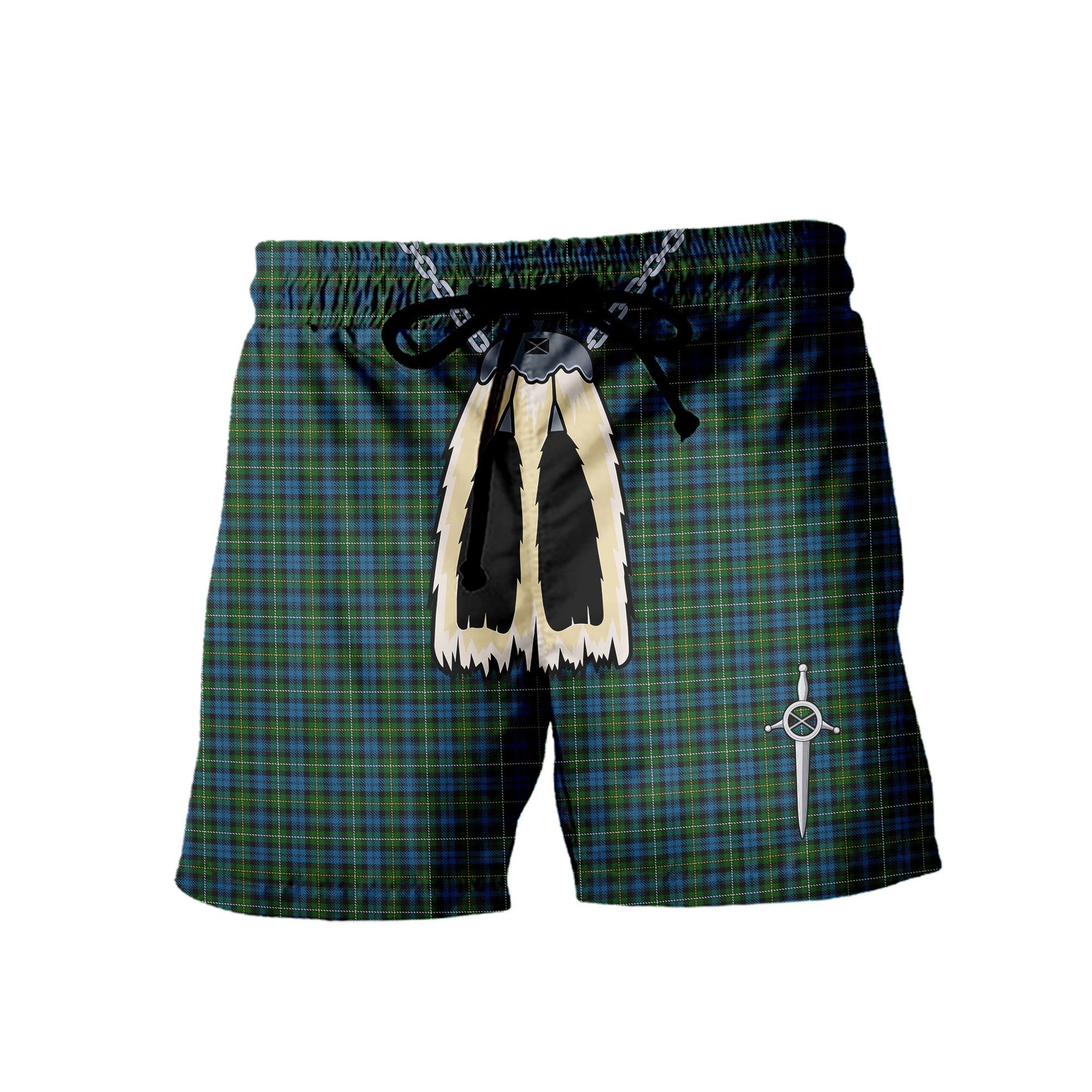 ScotsTee Shop Scottish Campbell of Argyll 02 Men's Highland Kilt Sporran Tartan Shorts