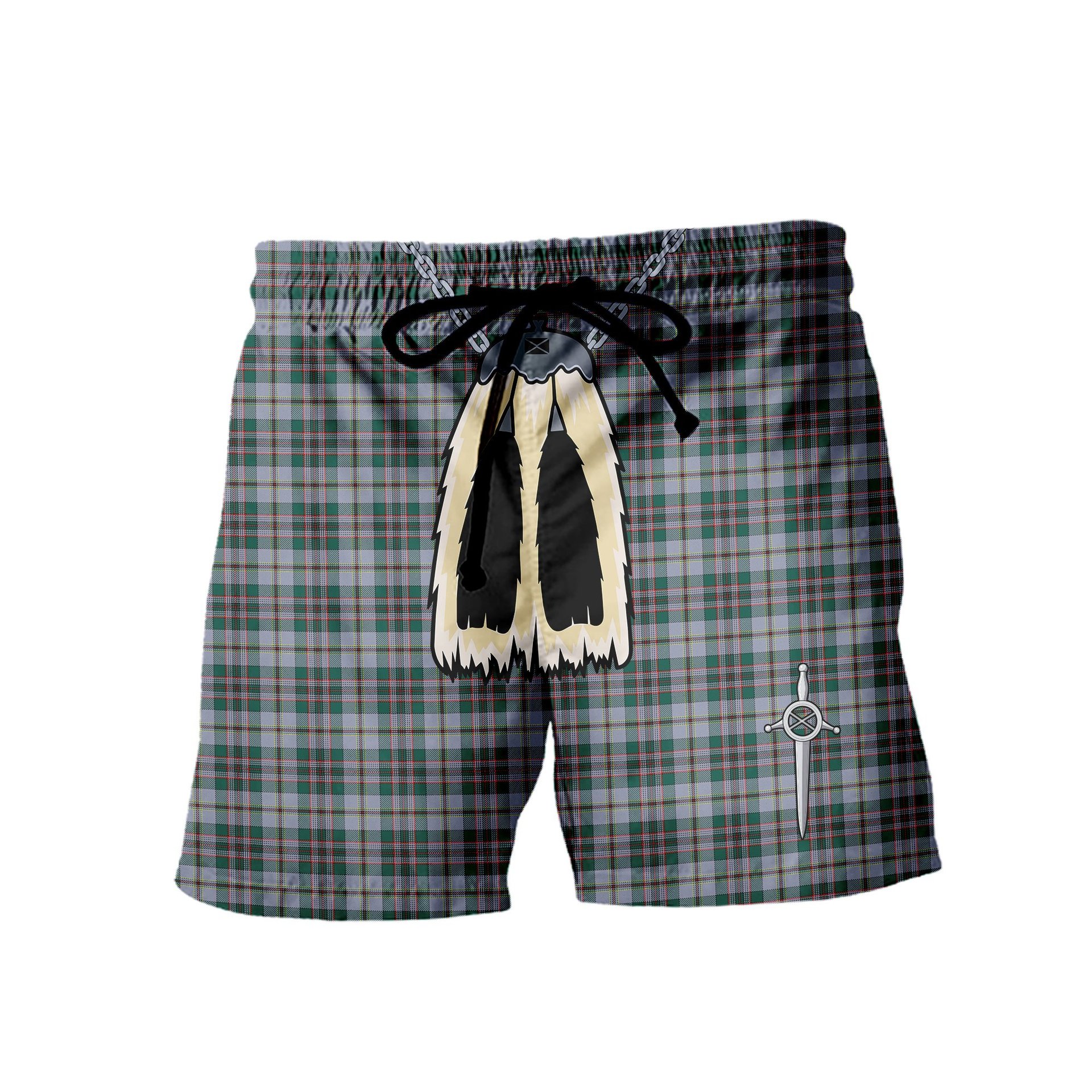 ScotsTee Shop Scottish Craig Modern Men's Highland Kilt Sporran Tartan Shorts