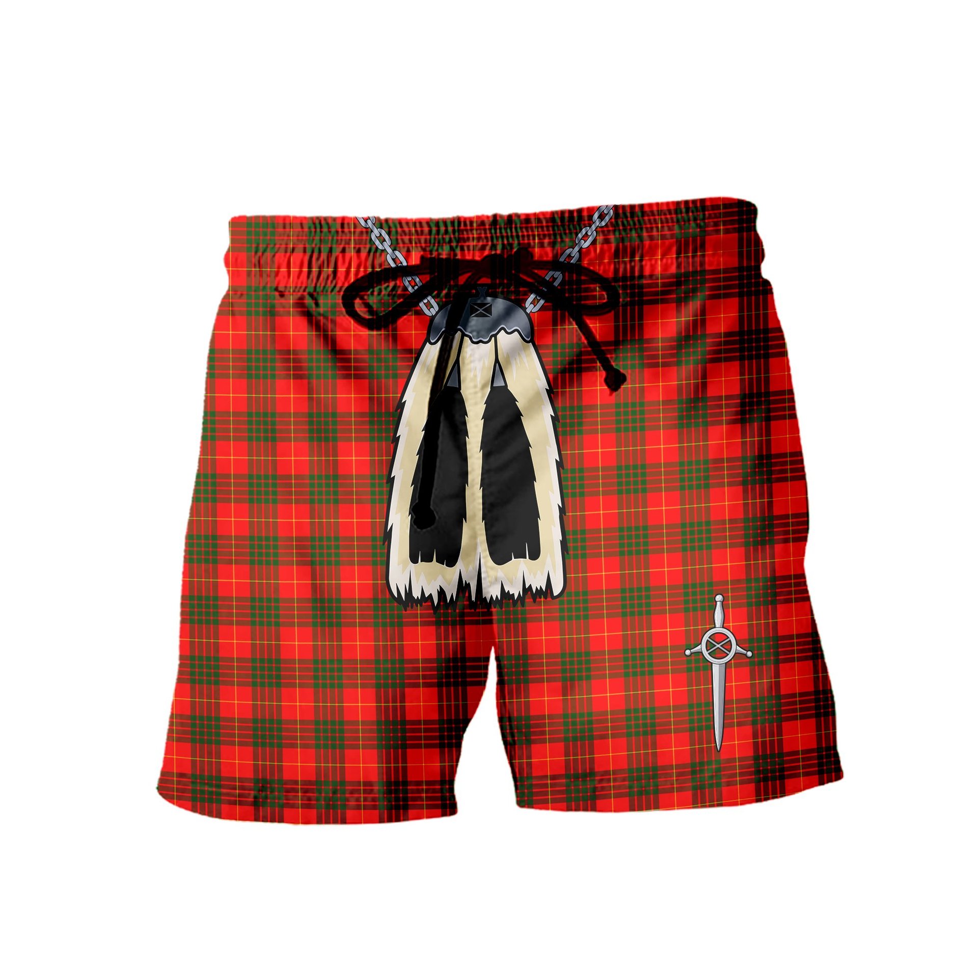 ScotsTee Shop Scottish Cameron Modern Men's Highland Kilt Sporran Tartan Shorts