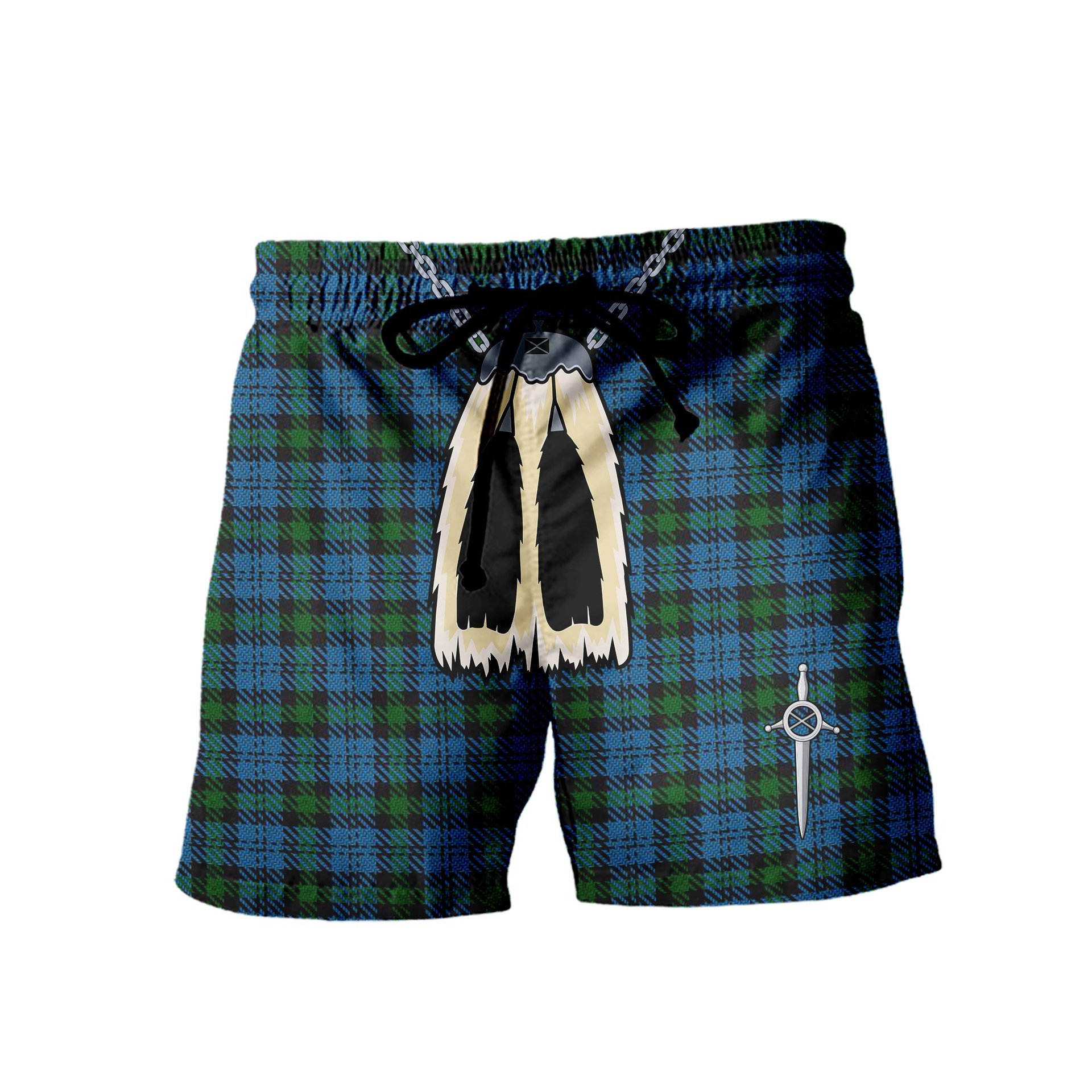 ScotsTee Shop Scottish Campbell of Glenlyon Men's Highland Kilt Sporran Tartan Shorts