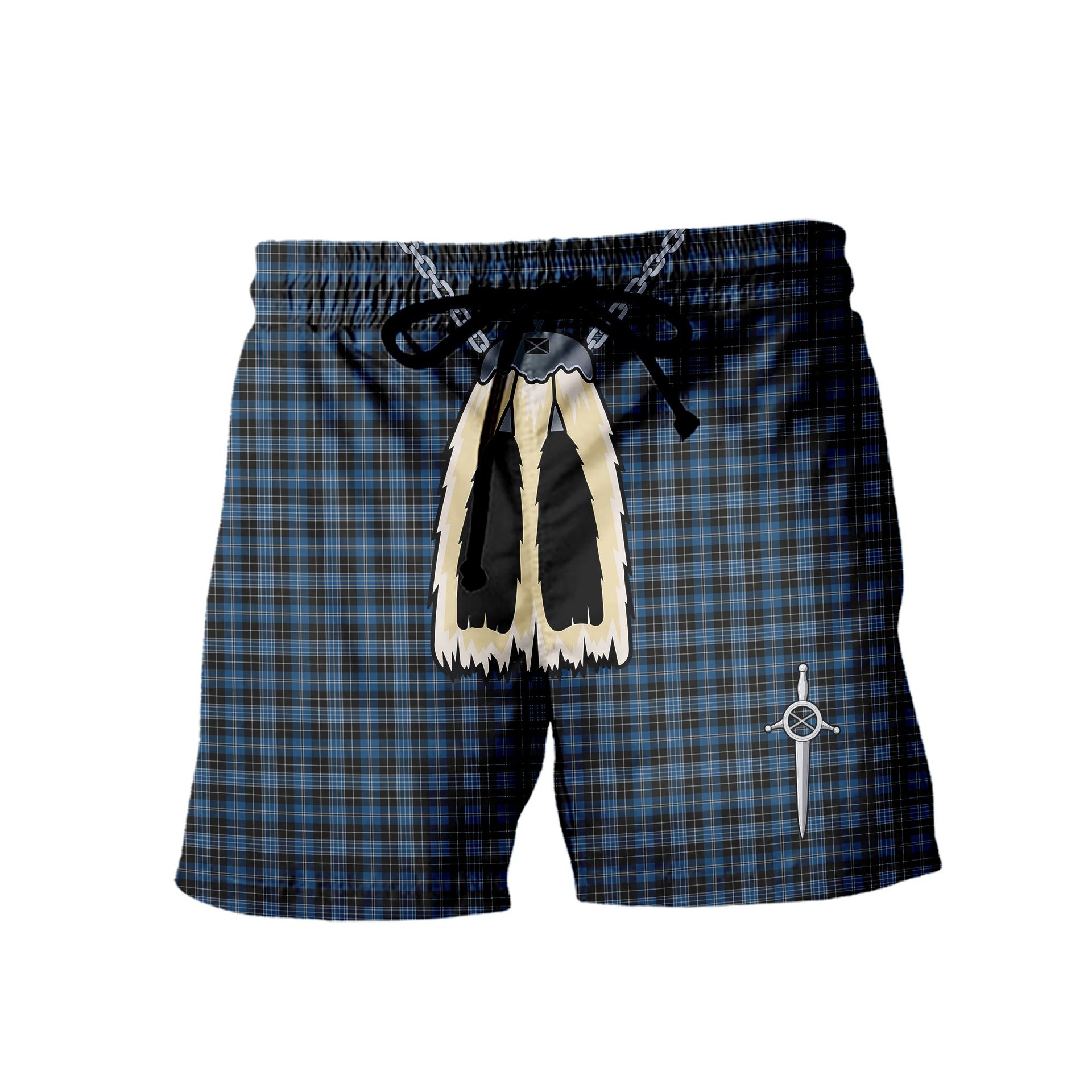 ScotsTee Shop Scottish Clergy Blue Men's Highland Kilt Sporran Tartan Shorts