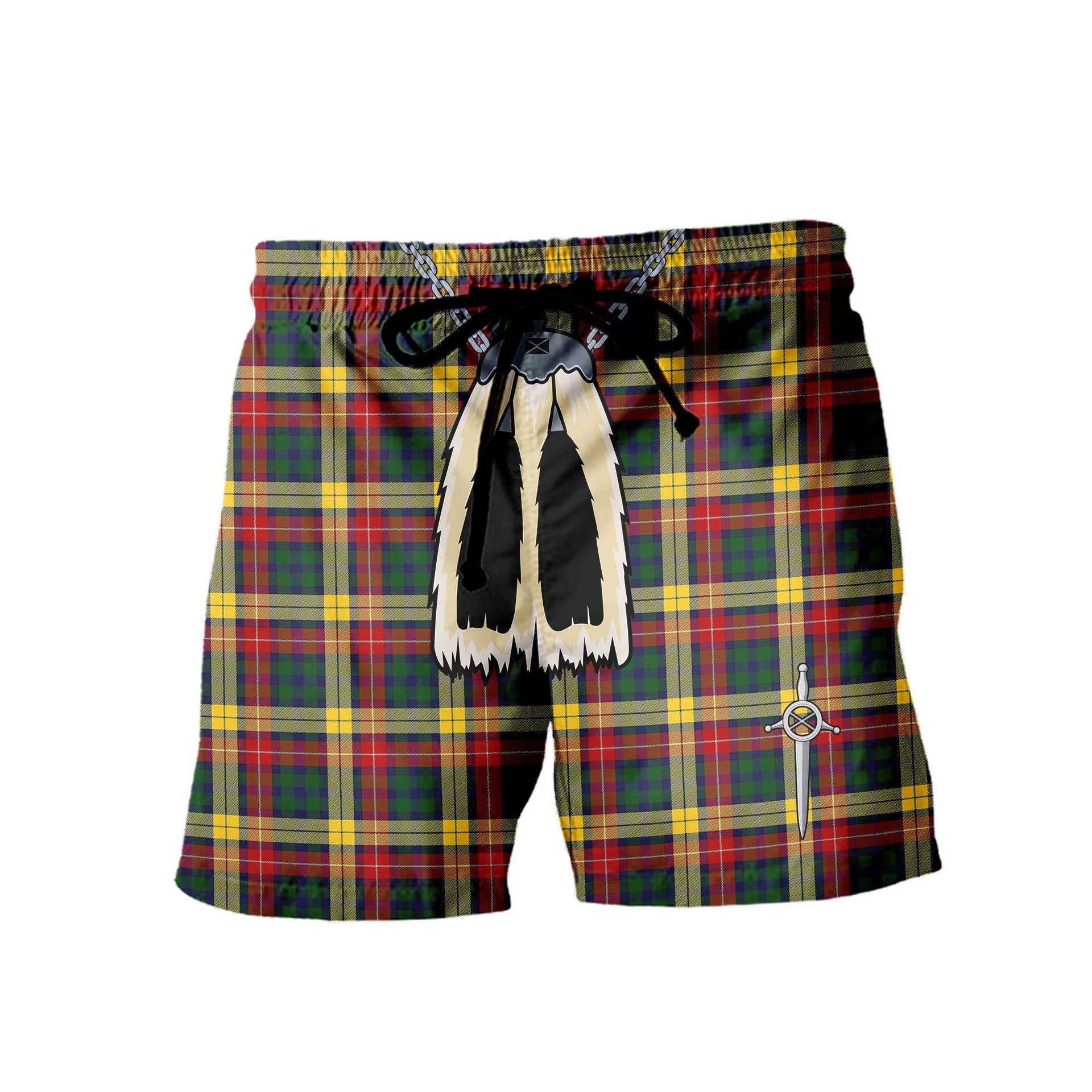 ScotsTee Shop Scottish Buchanan Men's Highland Kilt Sporran Tartan Shorts