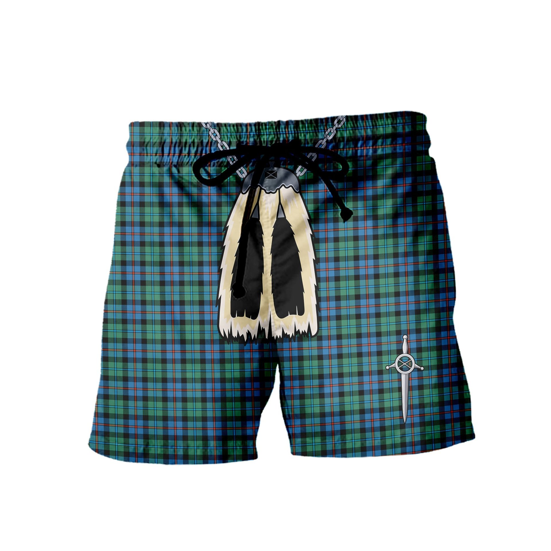 ScotsTee Shop Scottish Campbel of Cawdor Ancient Men's Highland Kilt Sporran Tartan Shorts