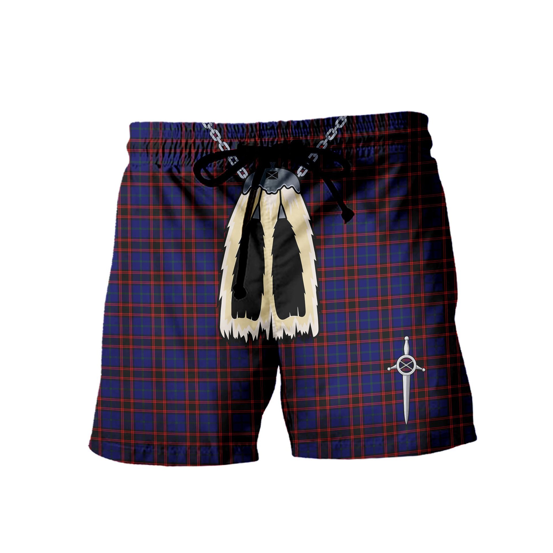 ScotsTee Shop Scottish Hume Modern Men's Highland Kilt Sporran Tartan Shorts