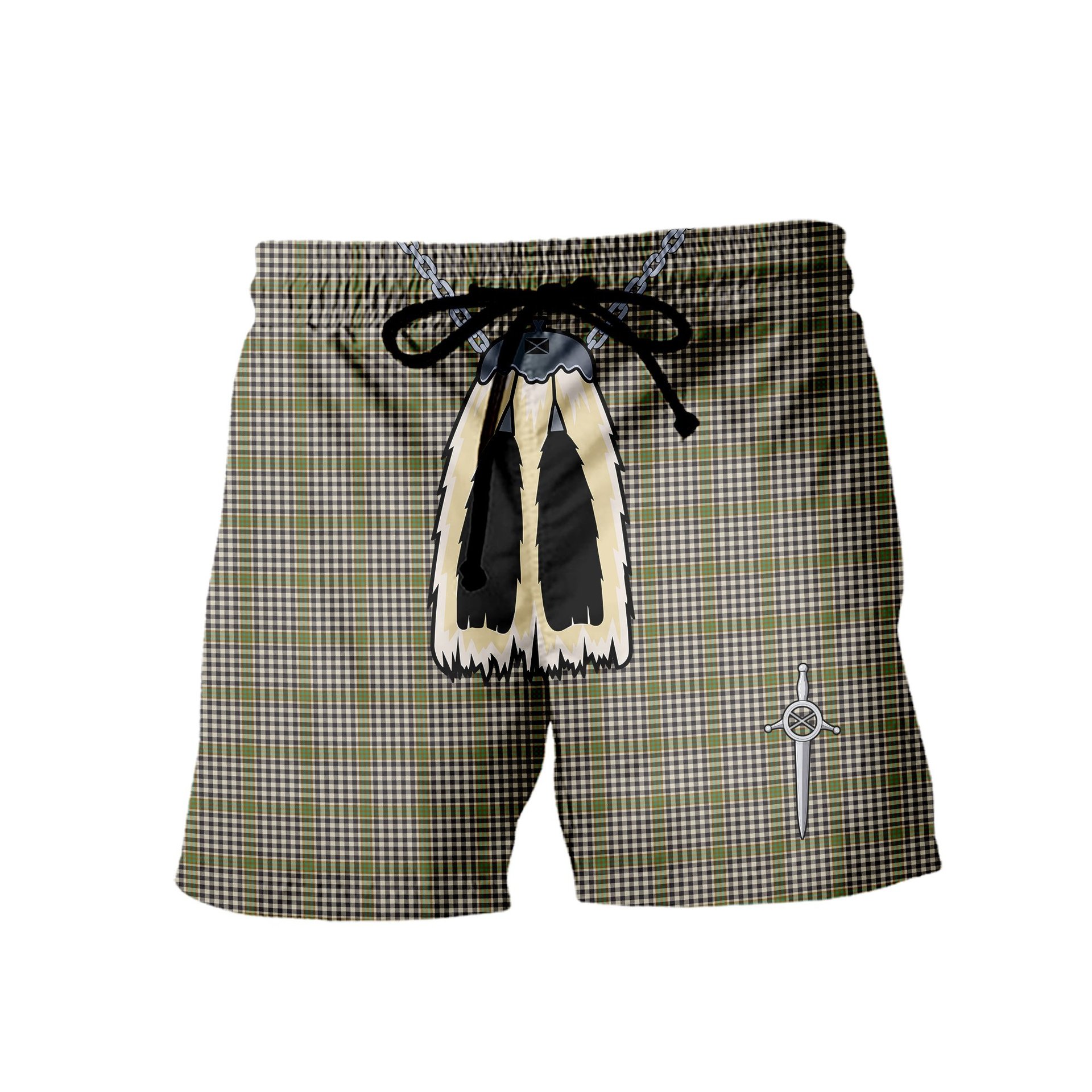 ScotsTee Shop Scottish Burns Check Men's Highland Kilt Sporran Tartan Shorts