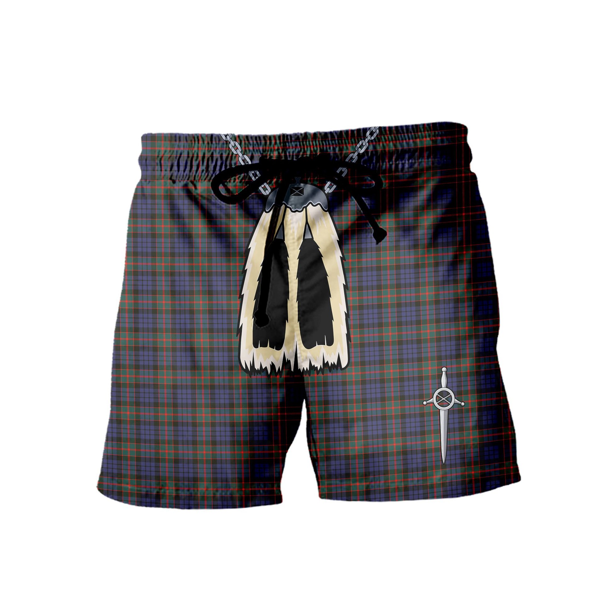 ScotsTee Shop Scottish Fletcher of Dunans SC Men's Highland Kilt Sporran Tartan Shorts