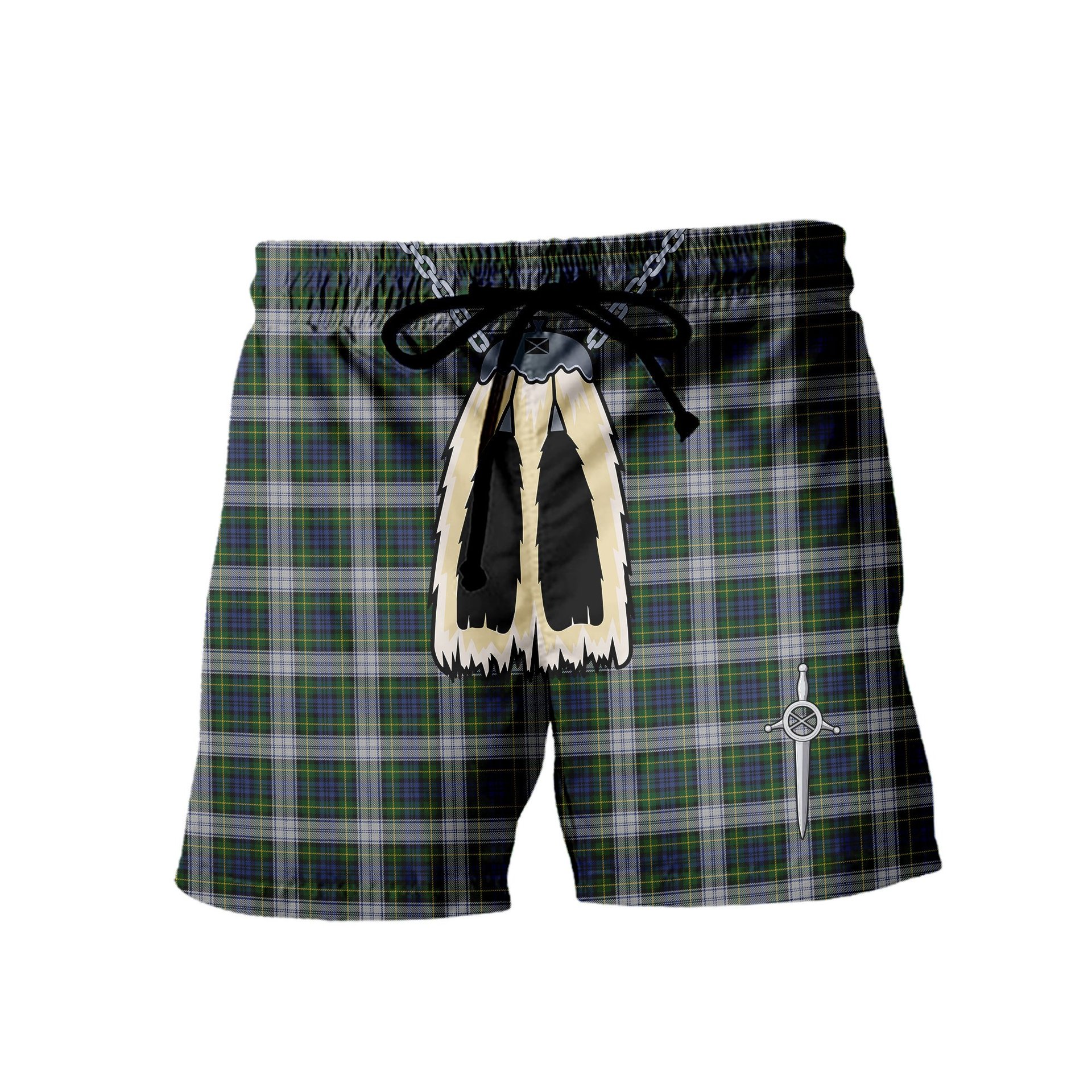 ScotsTee Shop Scottish Gordon Dress Men's Highland Kilt Sporran Tartan Shorts