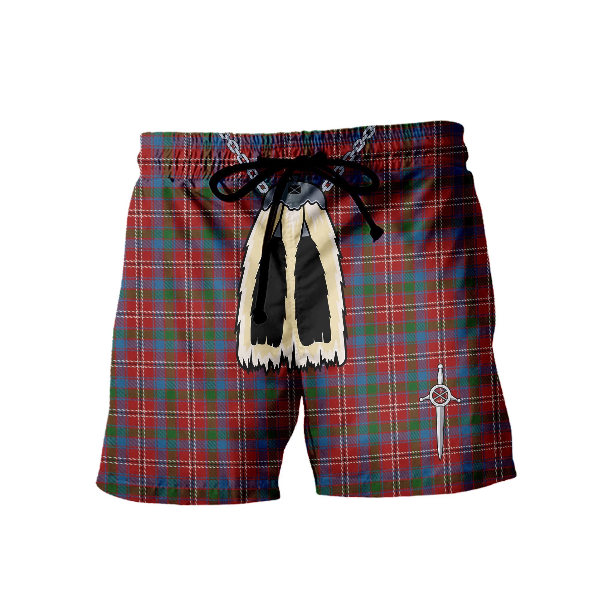 ScotsTee Shop Scottish Fitzgerald Red Men's Highland Kilt Sporran Tartan Shorts