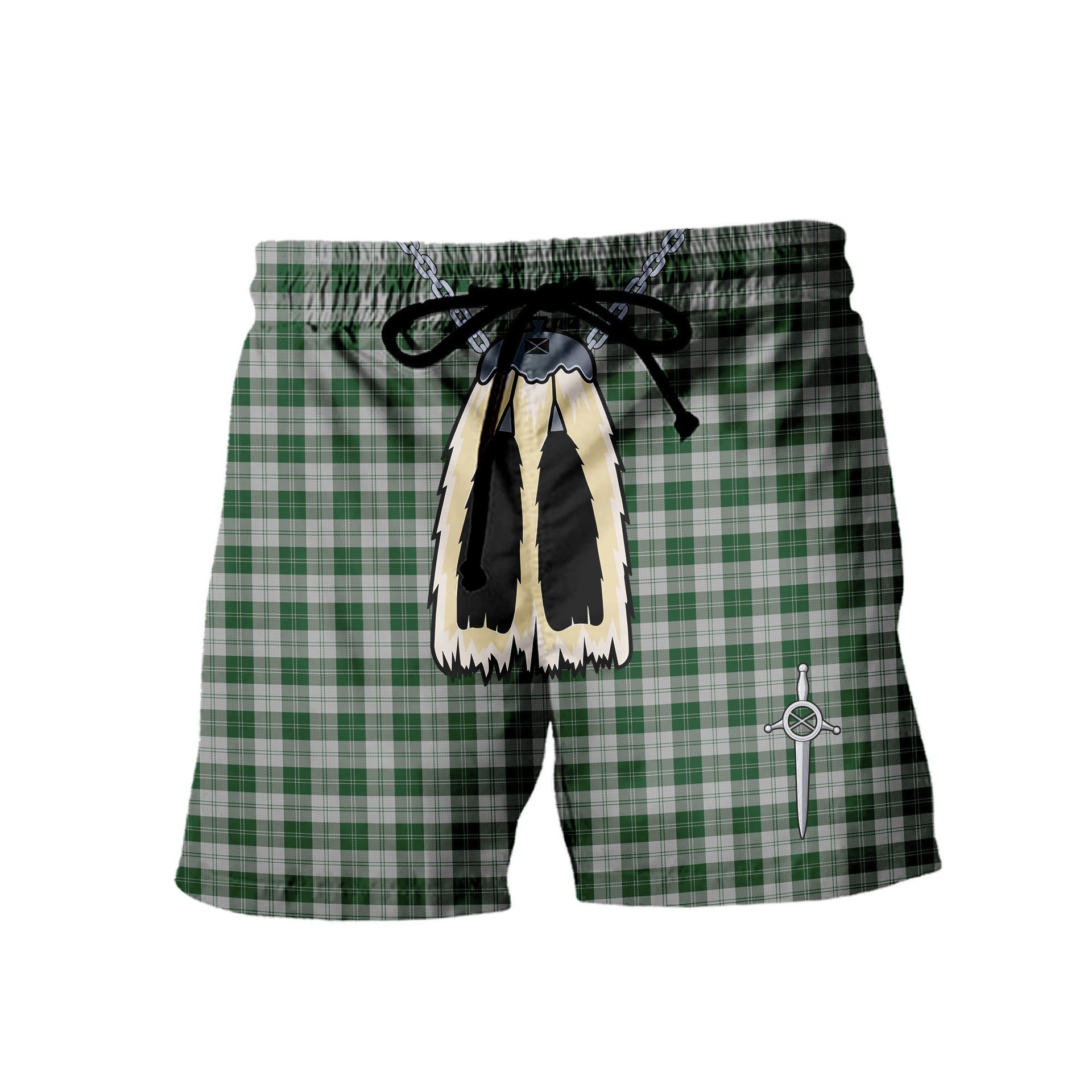 ScotsTee Shop Scottish Erskine Green Men's Highland Kilt Sporran Tartan Shorts