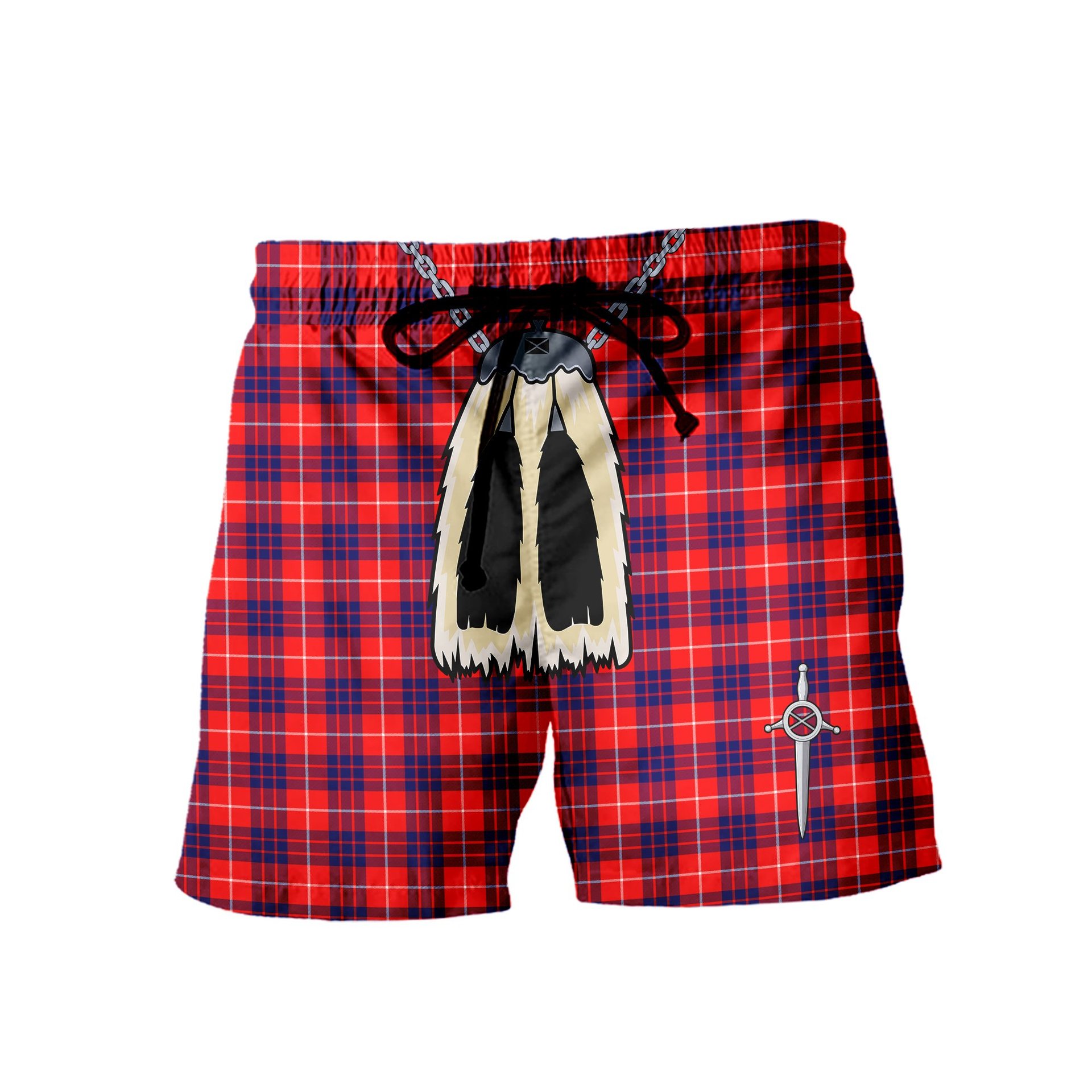 ScotsTee Shop Scottish Hamilton Modern Men's Highland Kilt Sporran Tartan Shorts