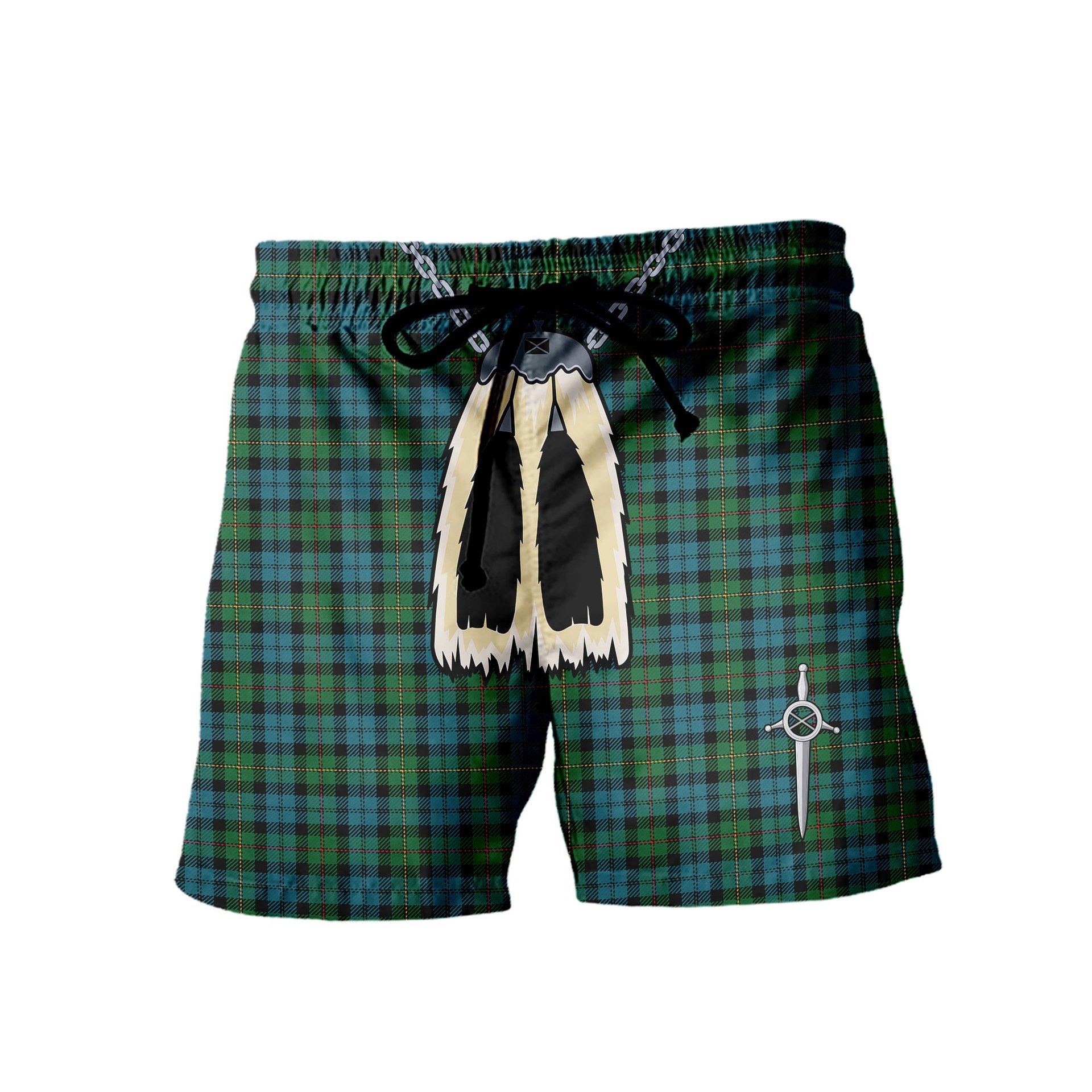 ScotsTee Shop Scottish Ewing Ancient Men's Highland Kilt Sporran Tartan Shorts