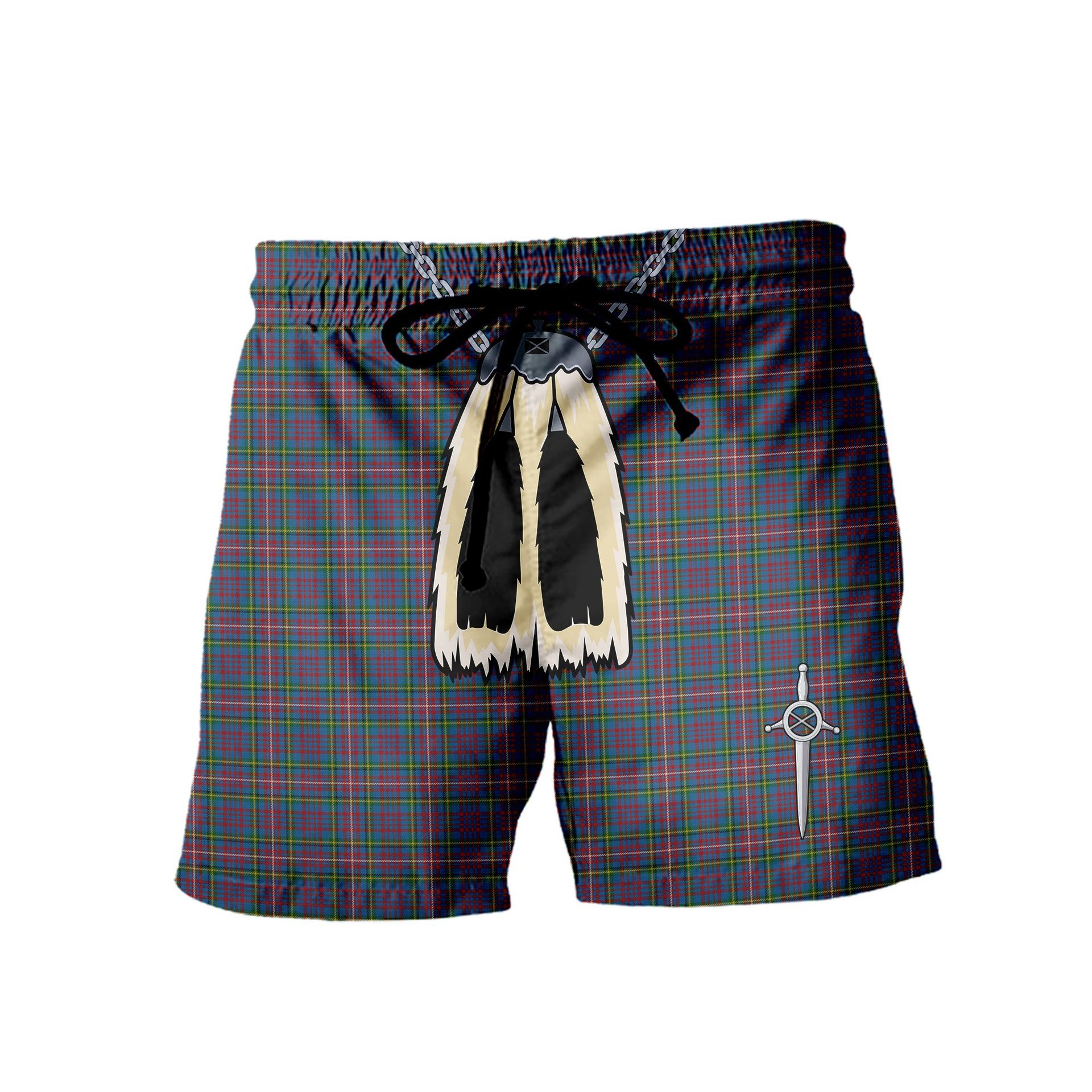 ScotsTee Shop Scottish Hyndman Men's Highland Kilt Sporran Tartan Shorts