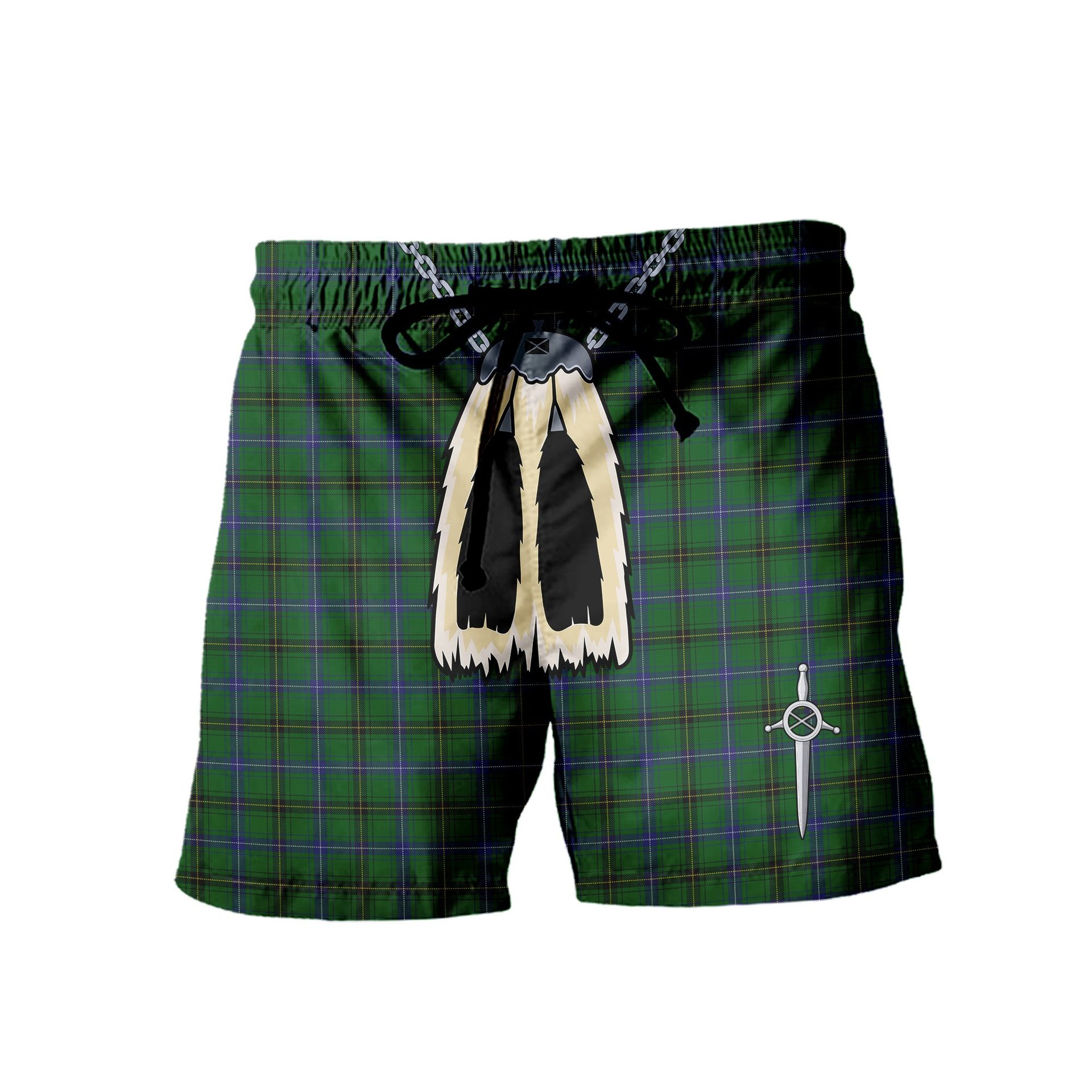ScotsTee Shop Scottish Henderson Men's Highland Kilt Sporran Tartan Shorts