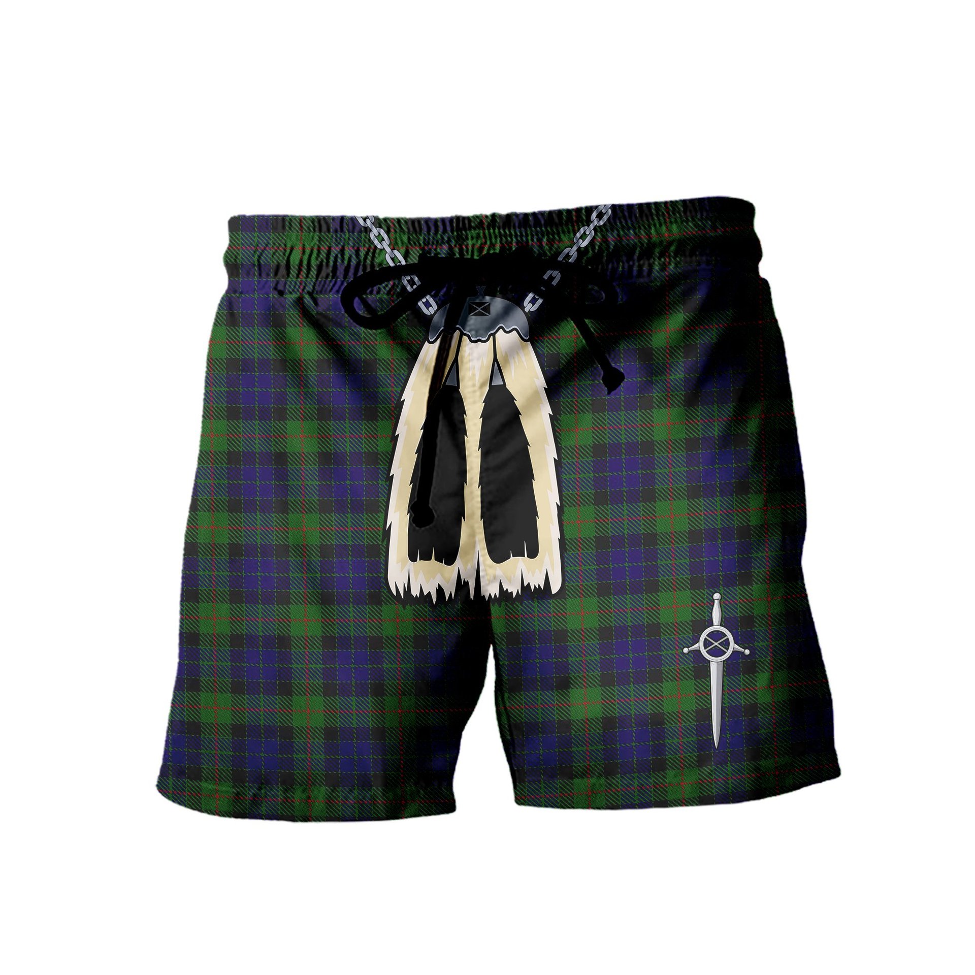 ScotsTee Shop Scottish Jamieson Men's Highland Kilt Sporran Tartan Shorts