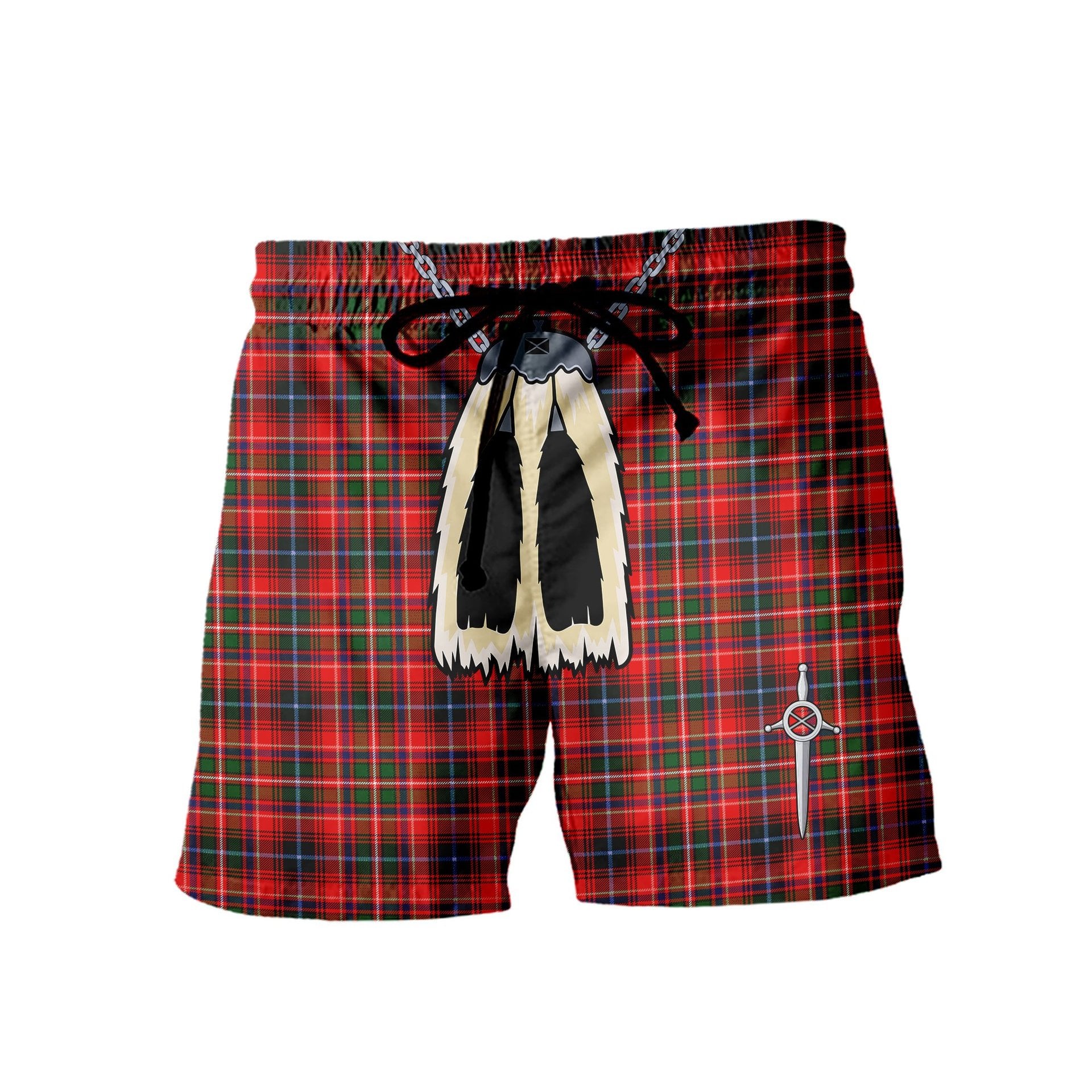 ScotsTee Shop Scottish Innes Modern Men's Highland Kilt Sporran Tartan Shorts