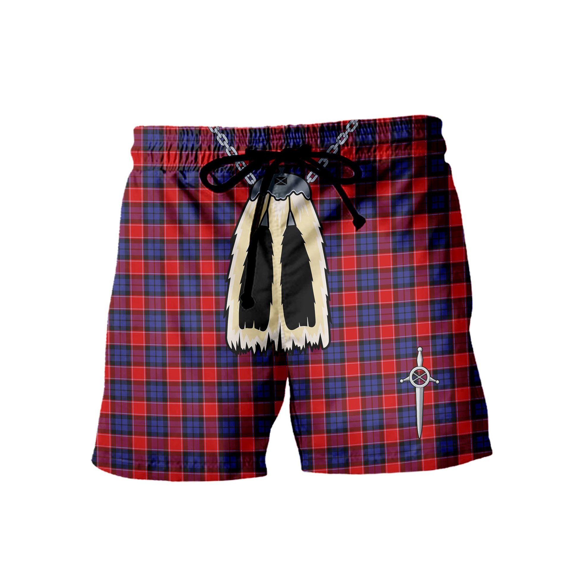 ScotsTee Shop Scottish Graham of Menteith Red Men's Highland Kilt Sporran Tartan Shorts