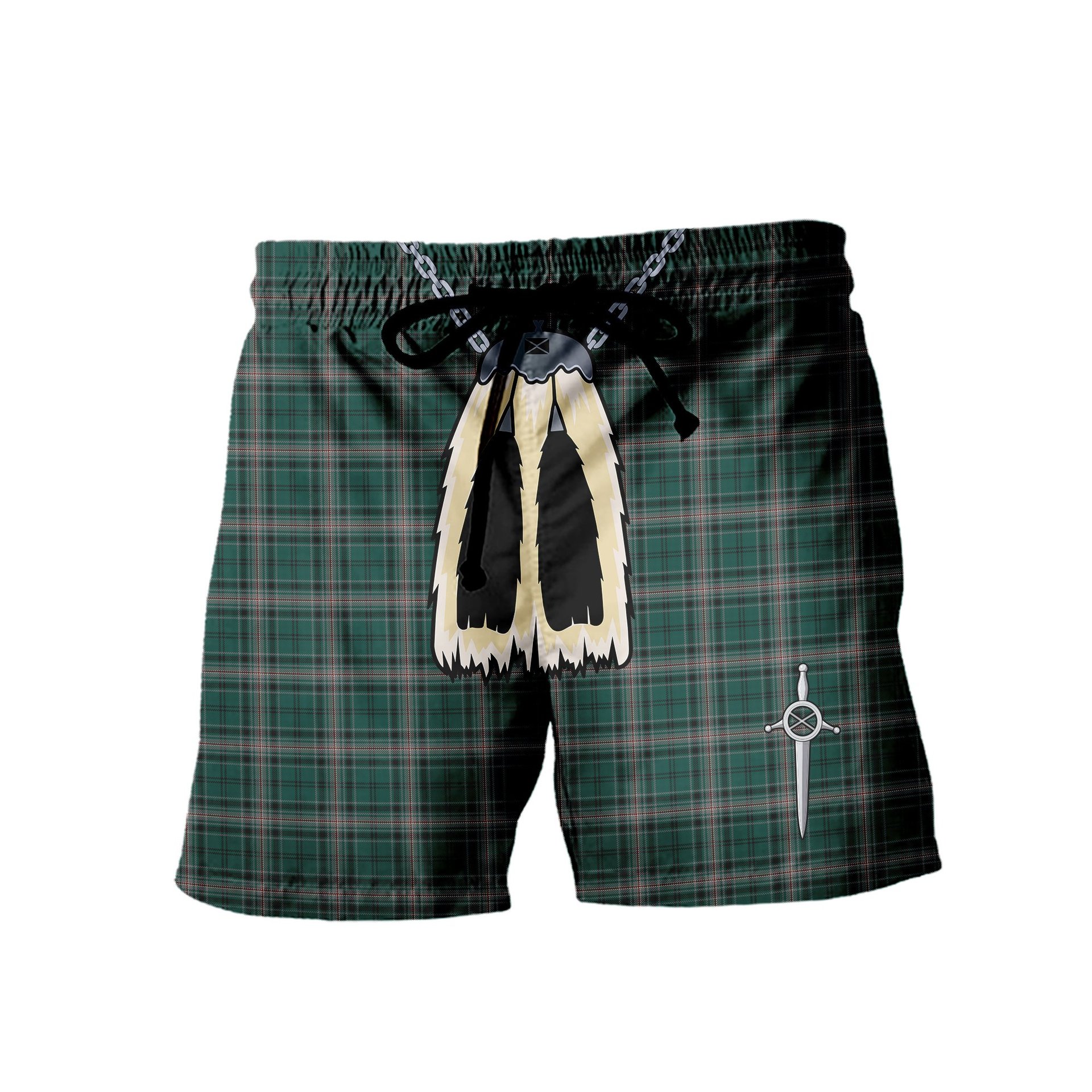 ScotsTee Shop Scottish Kelly of Sleat Hunting Men's Highland Kilt Sporran Tartan Shorts