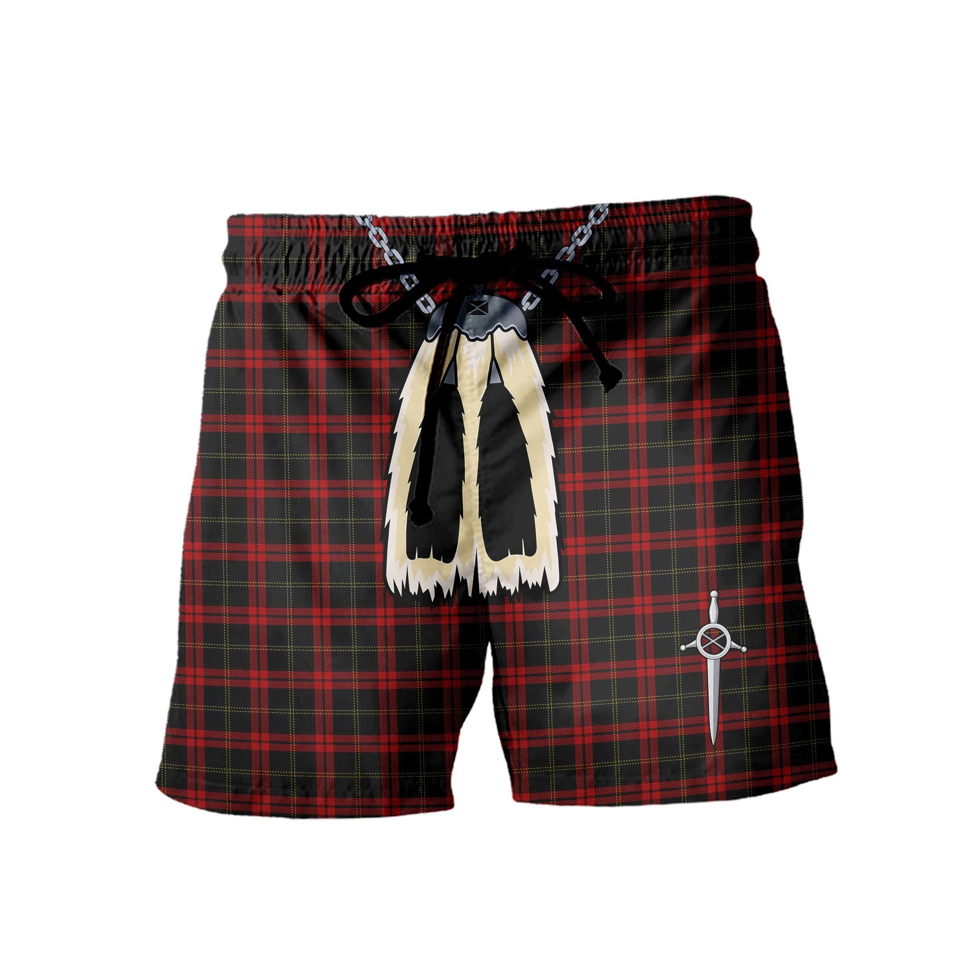 ScotsTee Shop Scottish Harvie Men's Highland Kilt Sporran Tartan Shorts