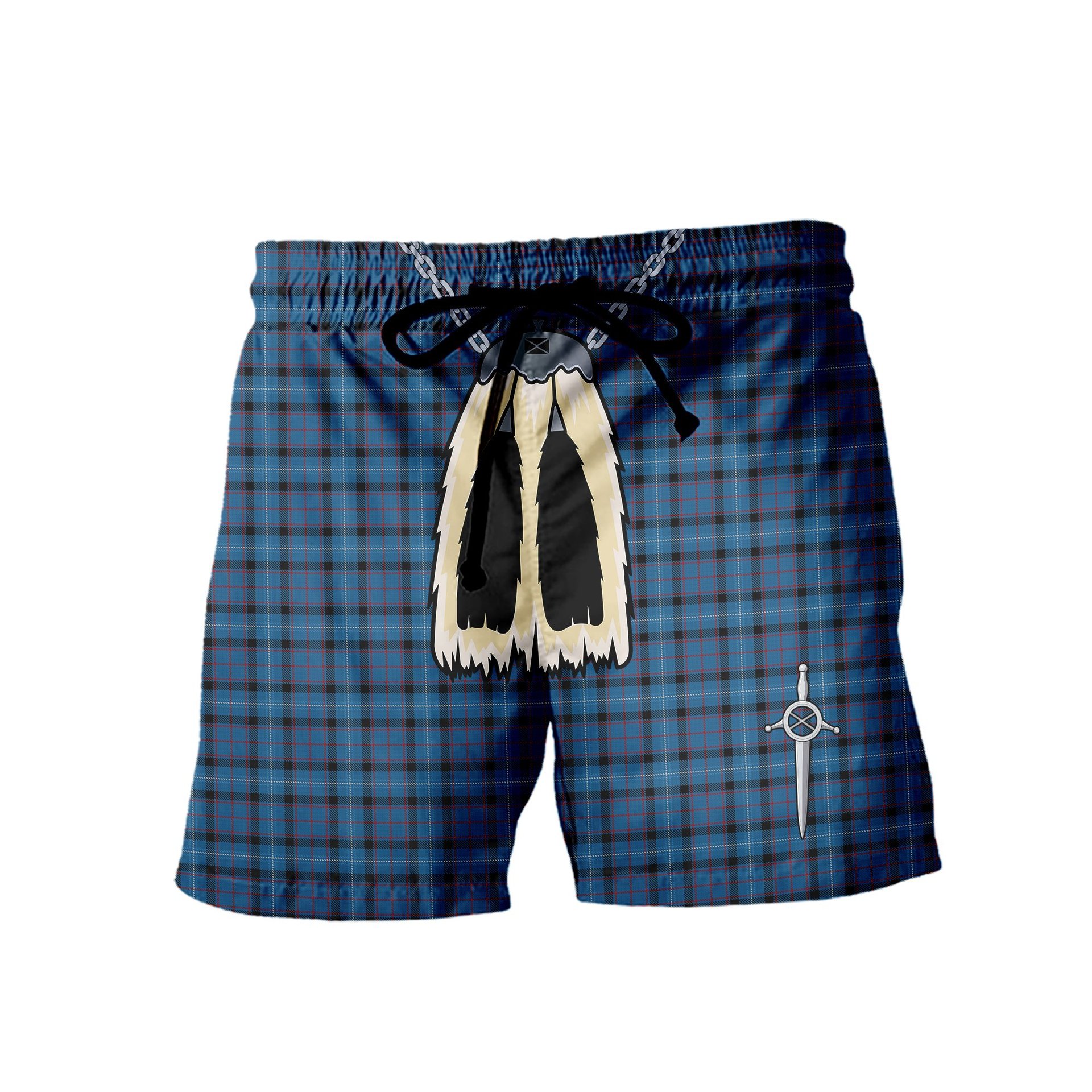 ScotsTee Shop Scottish Fitzgerald Family Men's Highland Kilt Sporran Tartan Shorts