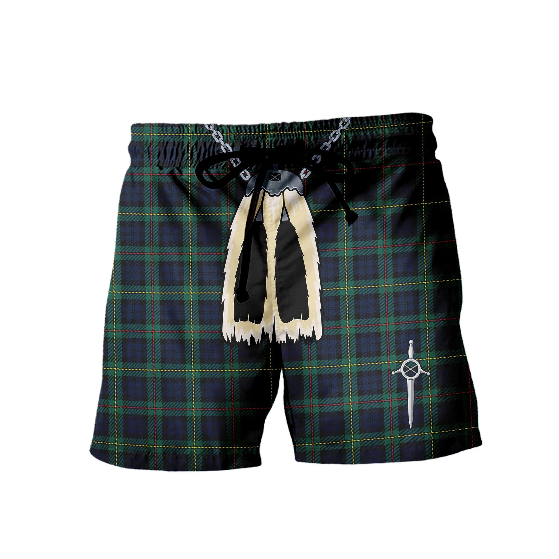 ScotsTee Shop Scottish Ewing Modern Men's Highland Kilt Sporran Tartan Shorts