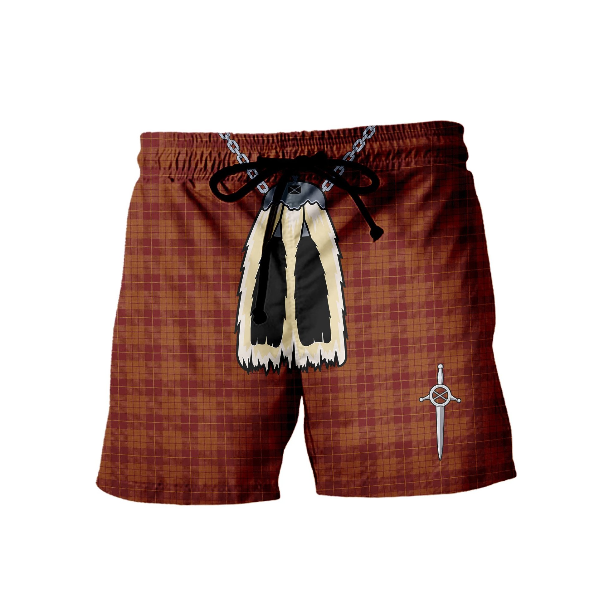 ScotsTee Shop Scottish Hamilton Red Men's Highland Kilt Sporran Tartan Shorts
