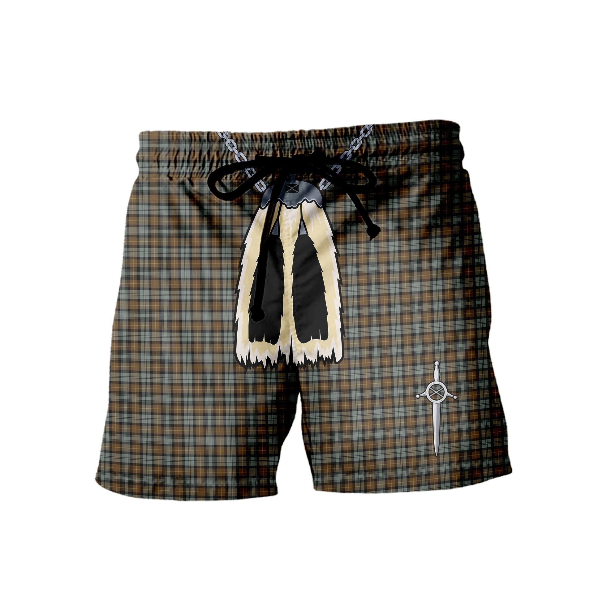 ScotsTee Shop Scottish Gordon Weathered Men's Highland Kilt Sporran Tartan Shorts