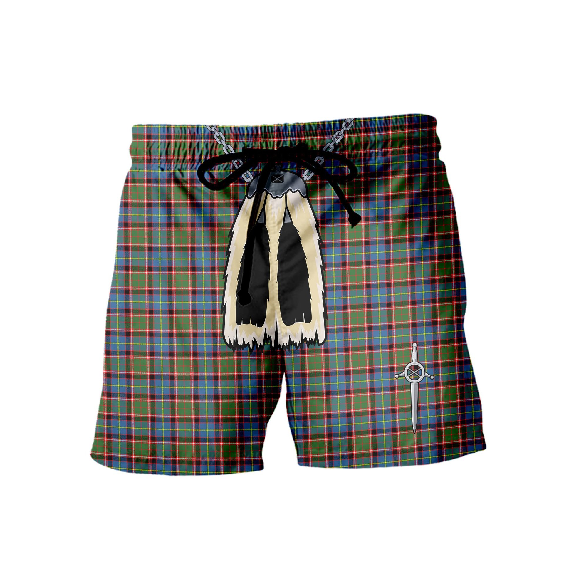 ScotsTee Shop Scottish Glass Men's Highland Kilt Sporran Tartan Shorts