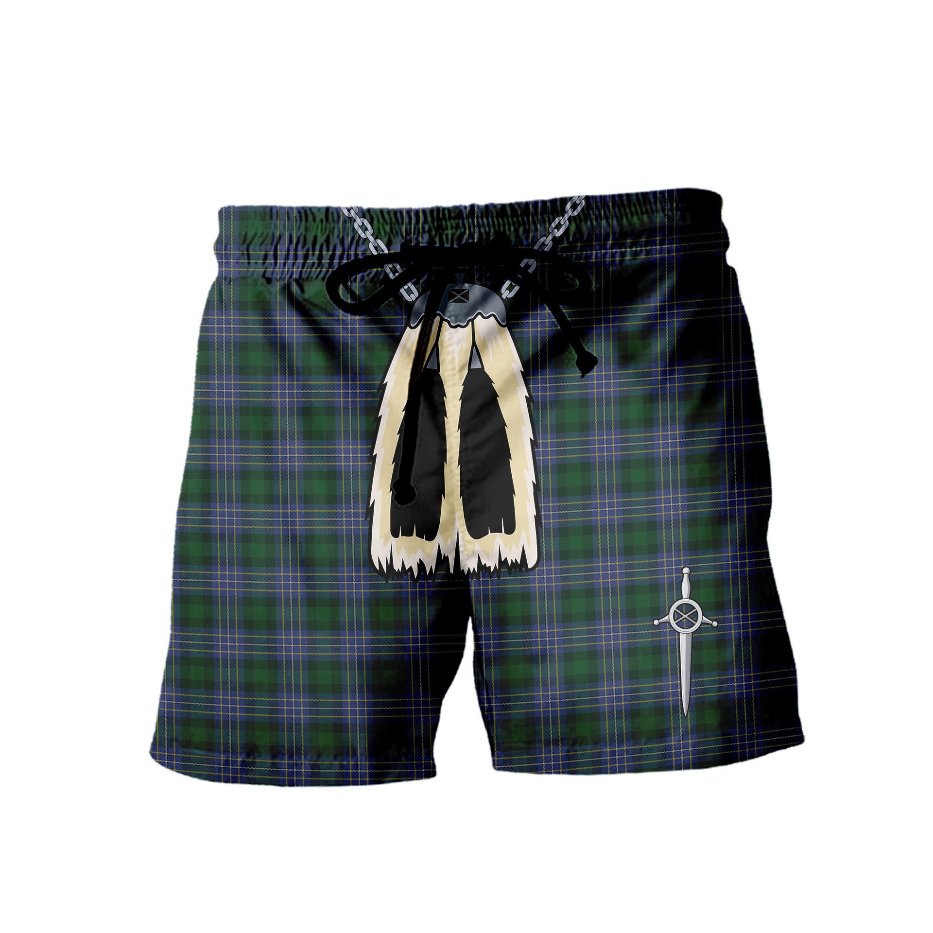 ScotsTee Shop Scottish Hughes Men's Highland Kilt Sporran Tartan Shorts