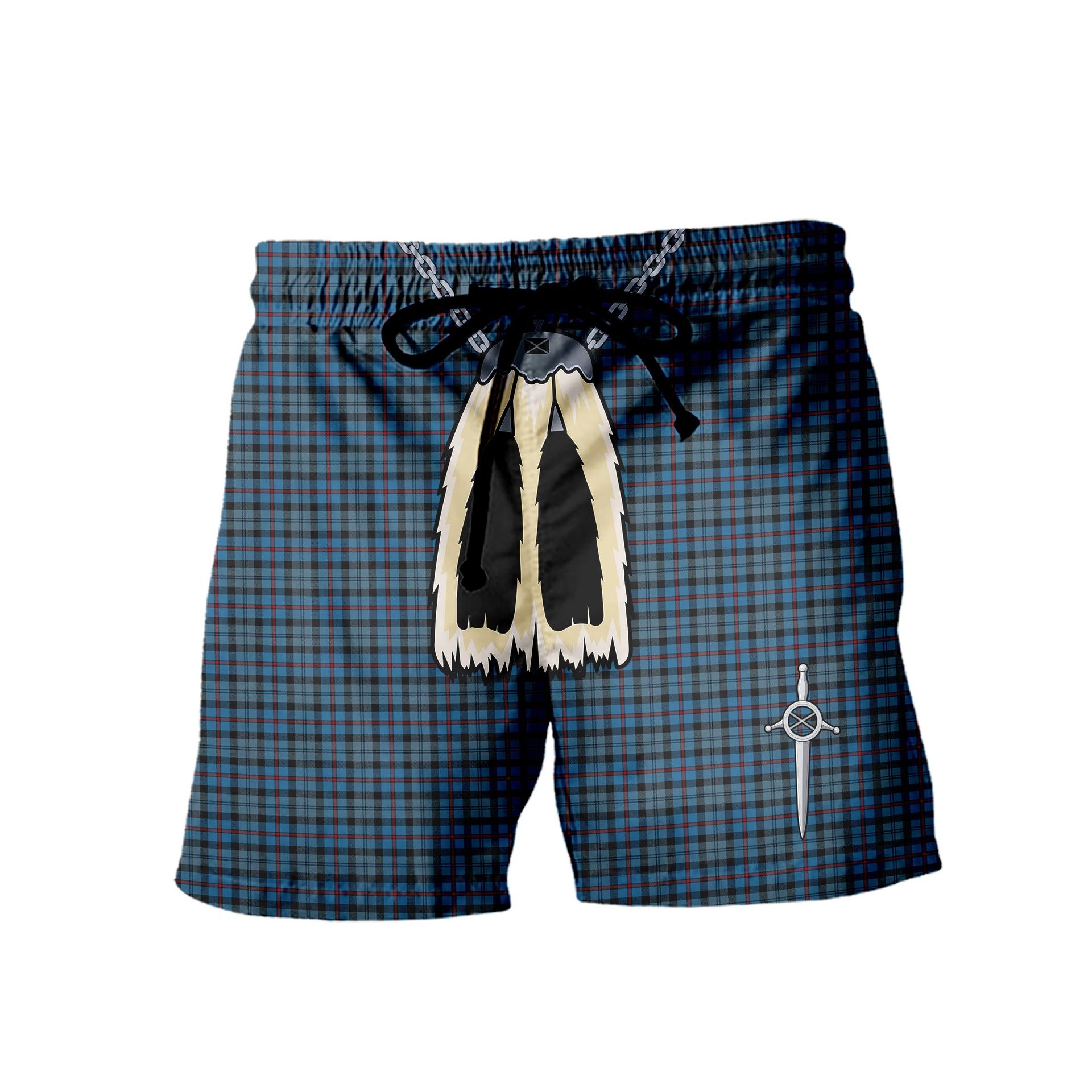 ScotsTee Shop Scottish MacCorquodale Men's Highland Kilt Sporran Tartan Shorts