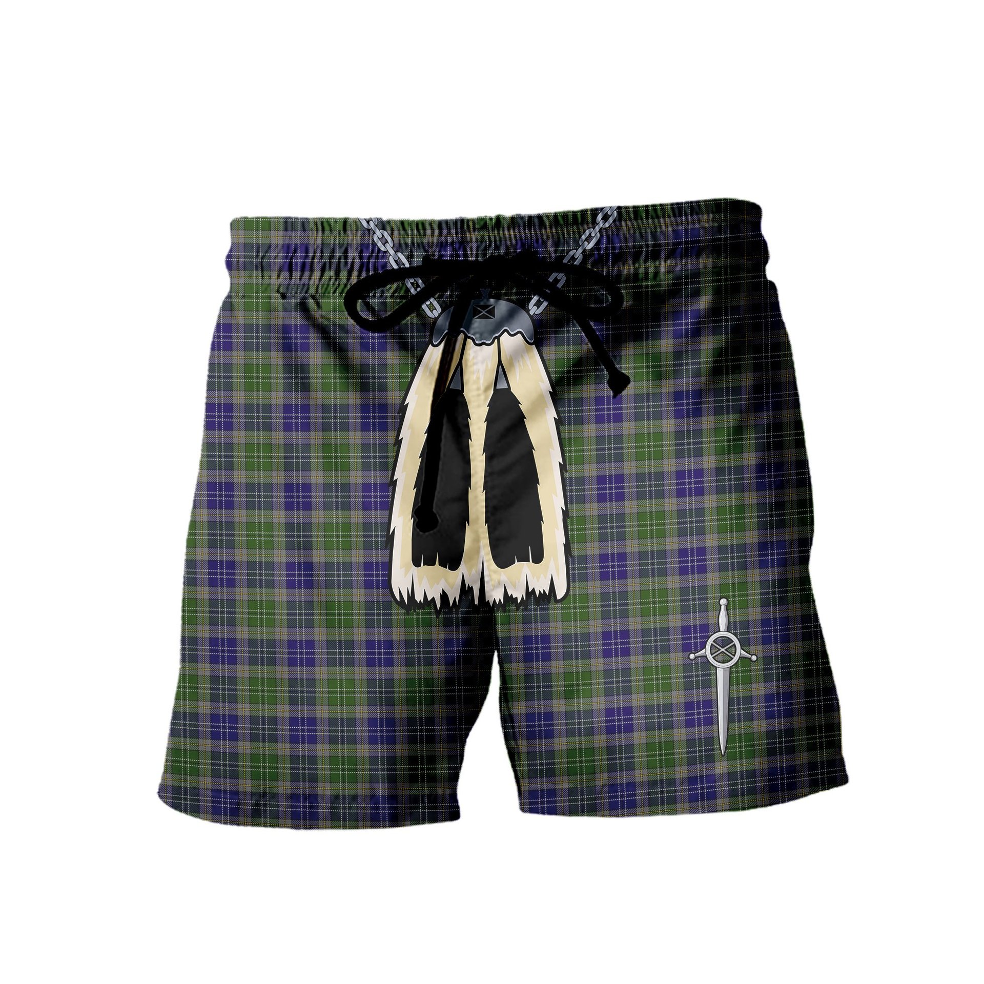 ScotsTee Shop Scottish MacGiboney or MacGibboney Men's Highland Kilt Sporran Tartan Shorts