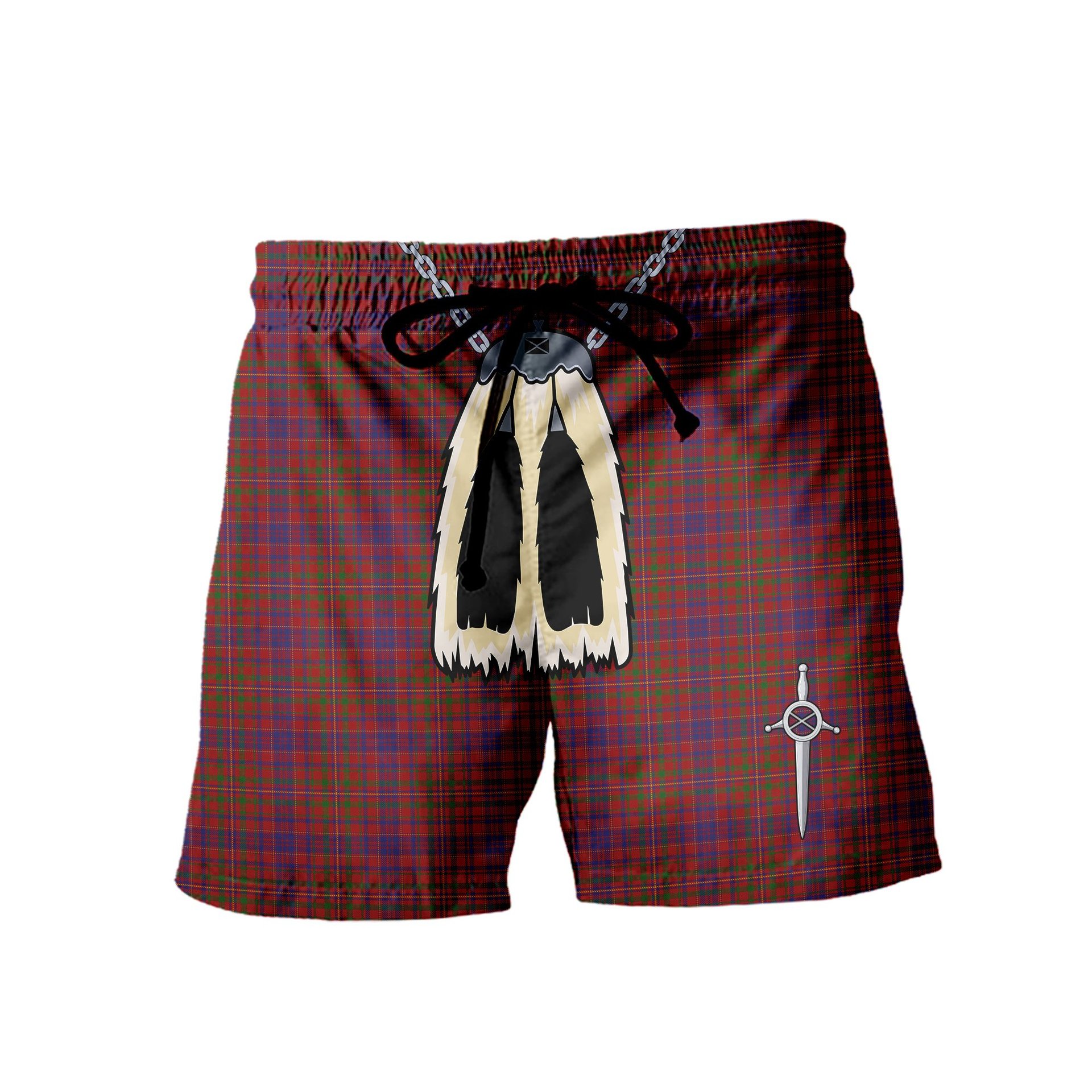 ScotsTee Shop Scottish MacLeod Red Men's Highland Kilt Sporran Tartan Shorts