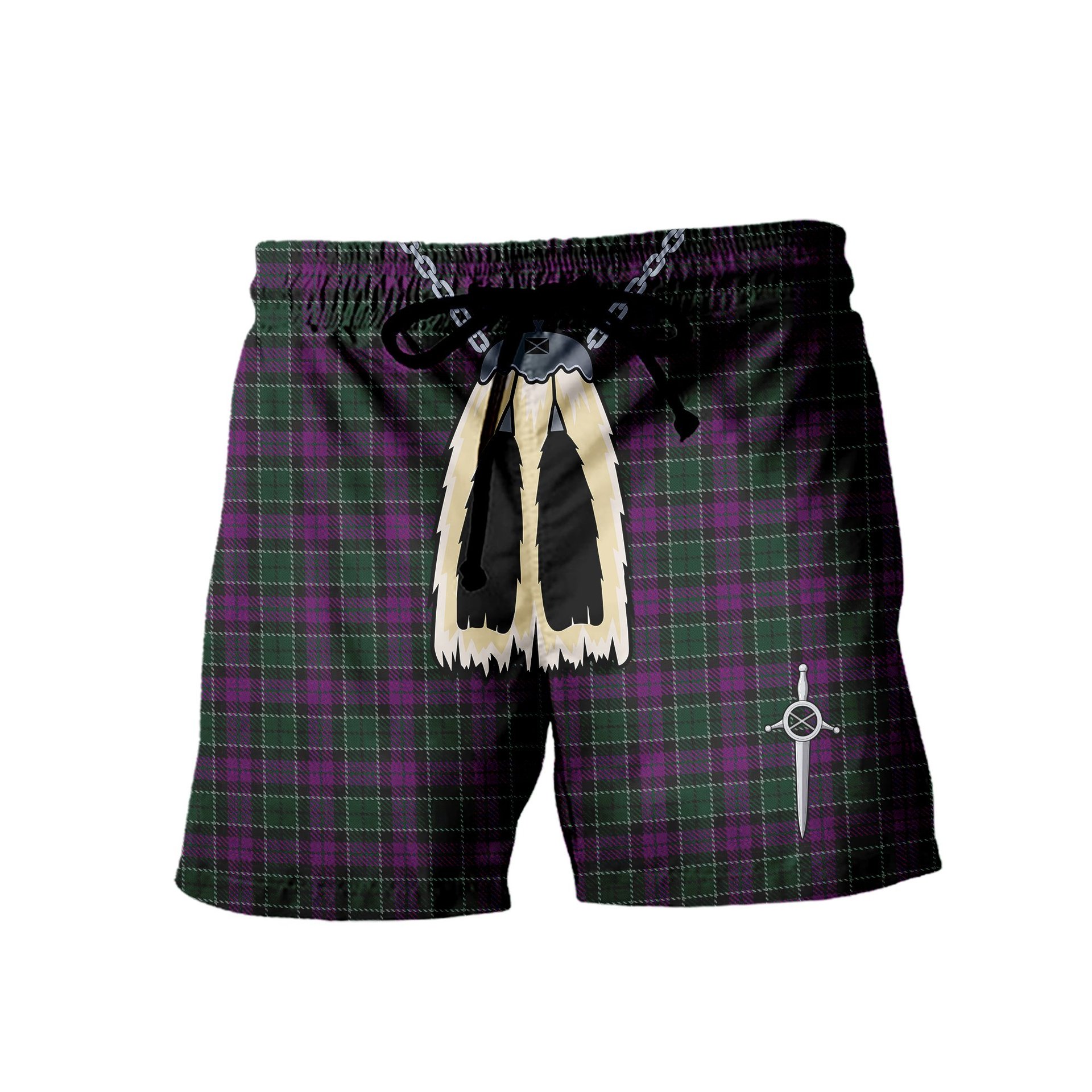 ScotsTee Shop Scottish Lennie Men's Highland Kilt Sporran Tartan Shorts